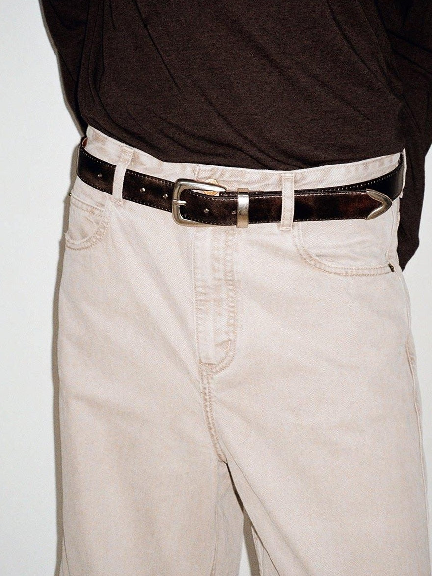 VLABMADE Top Grain Leather Elegant Gloss Pin Buckle Mens Vintage Leather Belts