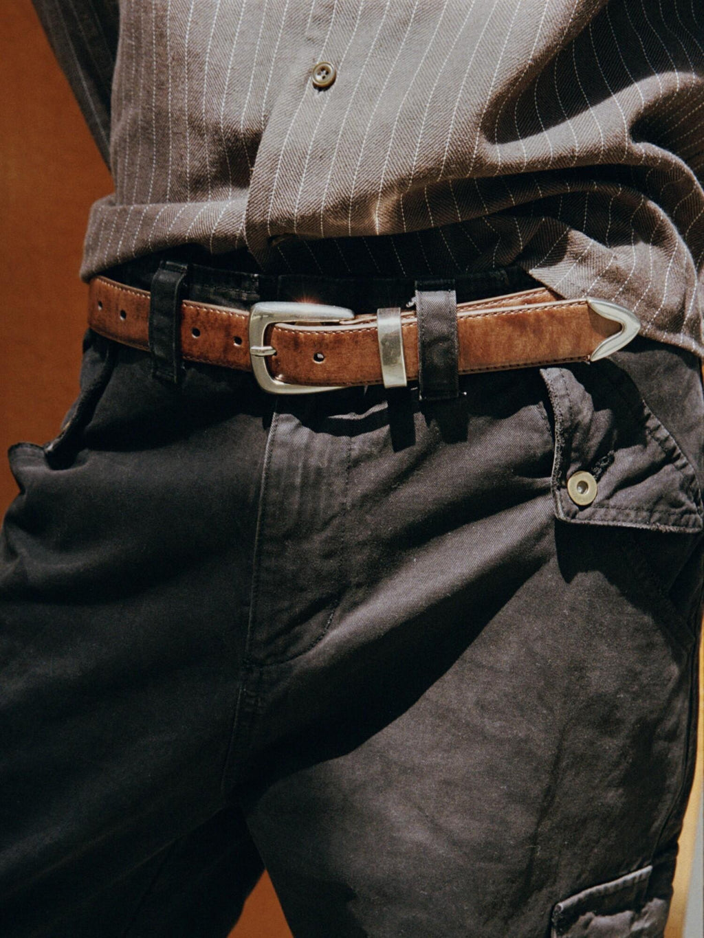 VLABMADE Top Grain Leather Elegant Gloss Pin Buckle Mens Vintage Leather Belts