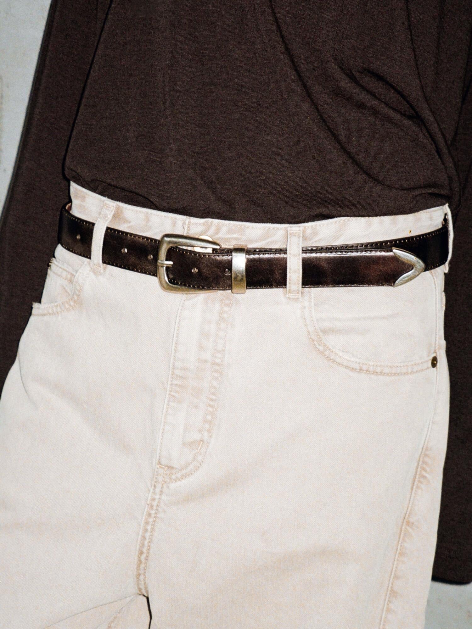 VLABMADE Top Grain Leather Elegant Gloss Pin Buckle Mens Vintage Leather Belts