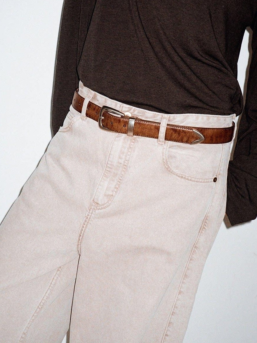 VLABMADE Top Grain Leather Elegant Gloss Pin Buckle Mens Vintage Leather Belts