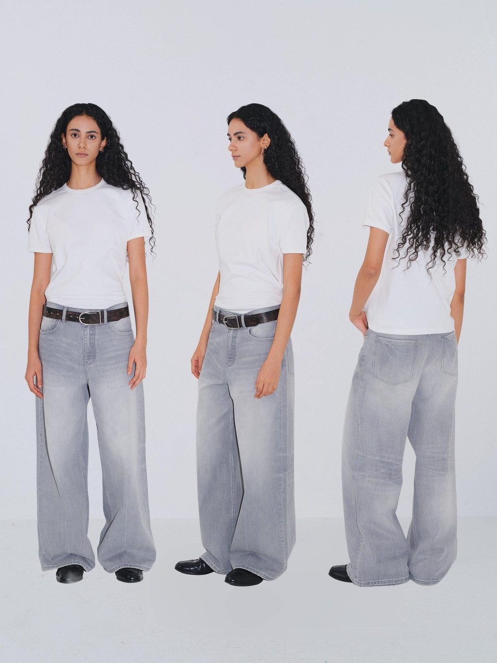 VLABMADE Vintage Distressed Washed Mid Rise Relaxed Unisex Grey Denim Straight-Leg Jeans