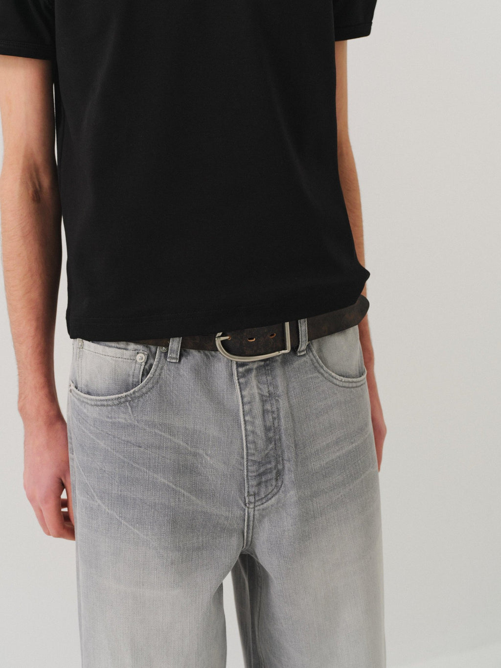VLABMADE Vintage Distressed Washed Mid Rise Relaxed Unisex Grey Denim Straight-Leg Jeans