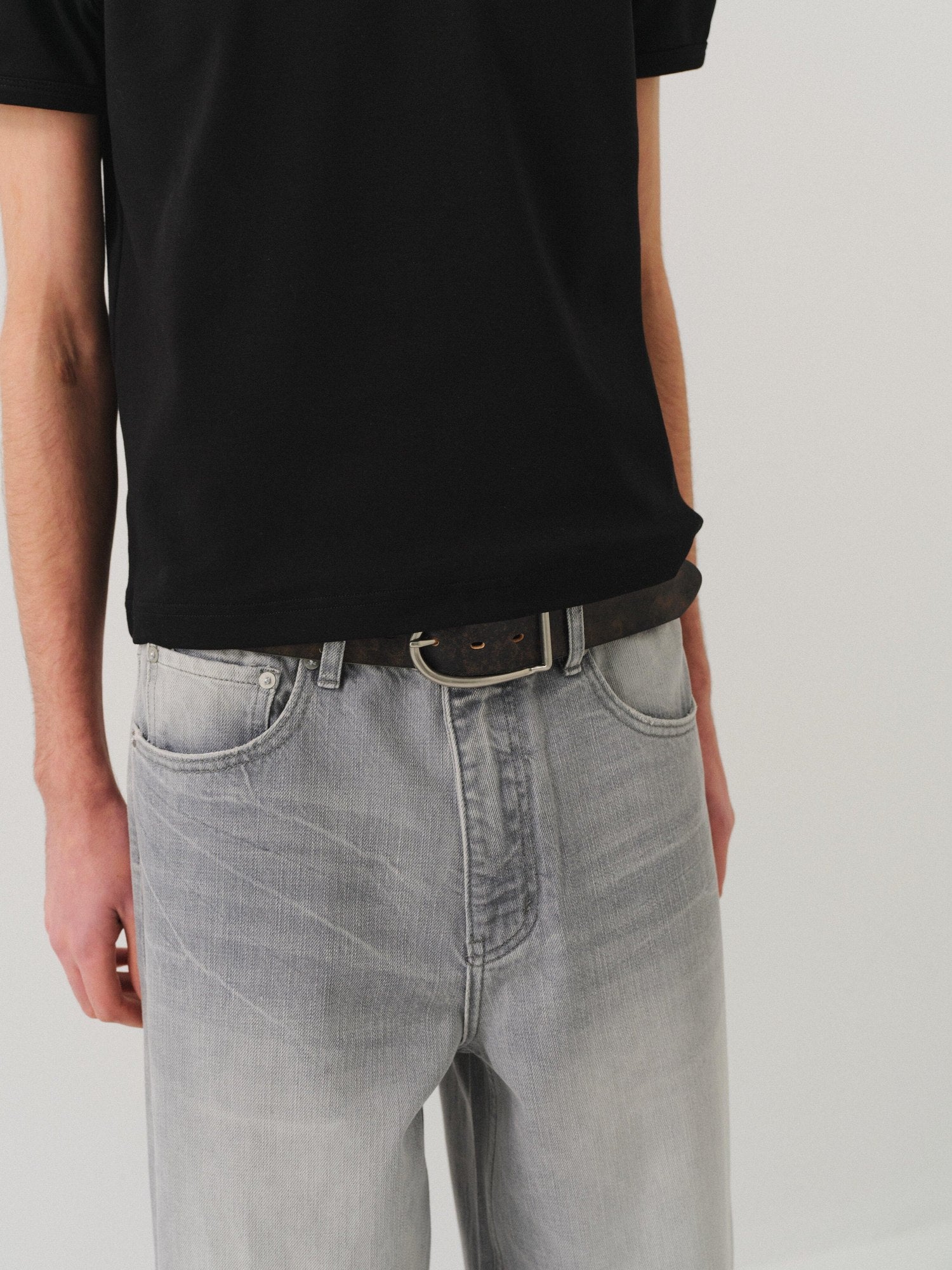 VLABMADE Vintage Distressed Washed Mid Rise Relaxed Unisex Grey Denim Straight-Leg Jeans