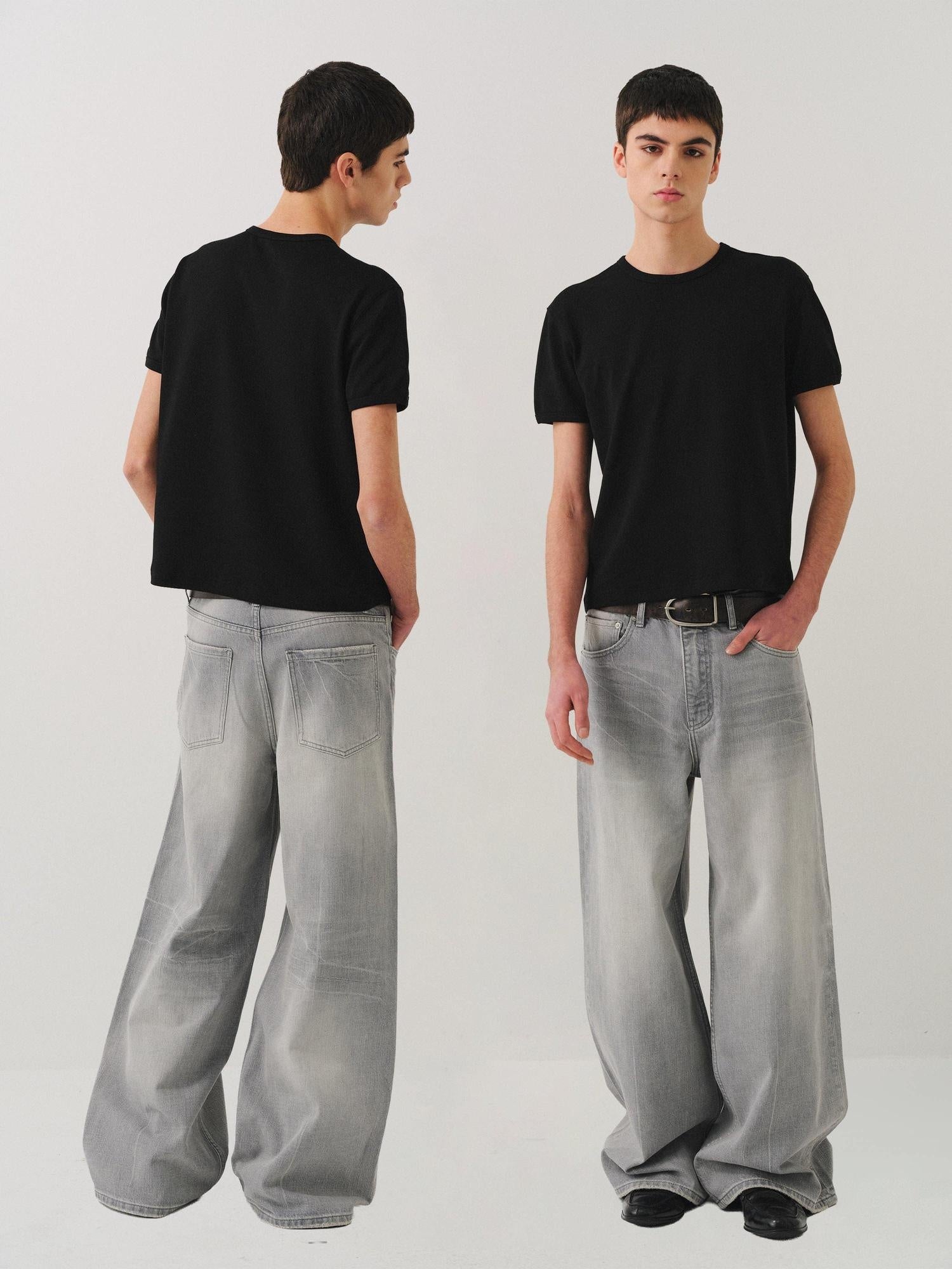 VLABMADE Vintage Distressed Washed Mid Rise Relaxed Unisex Grey Denim Straight-Leg Jeans