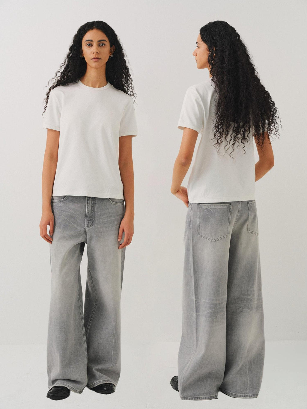 VLABMADE Vintage Distressed Washed Mid Rise Relaxed Unisex Grey Denim Straight-Leg Jeans