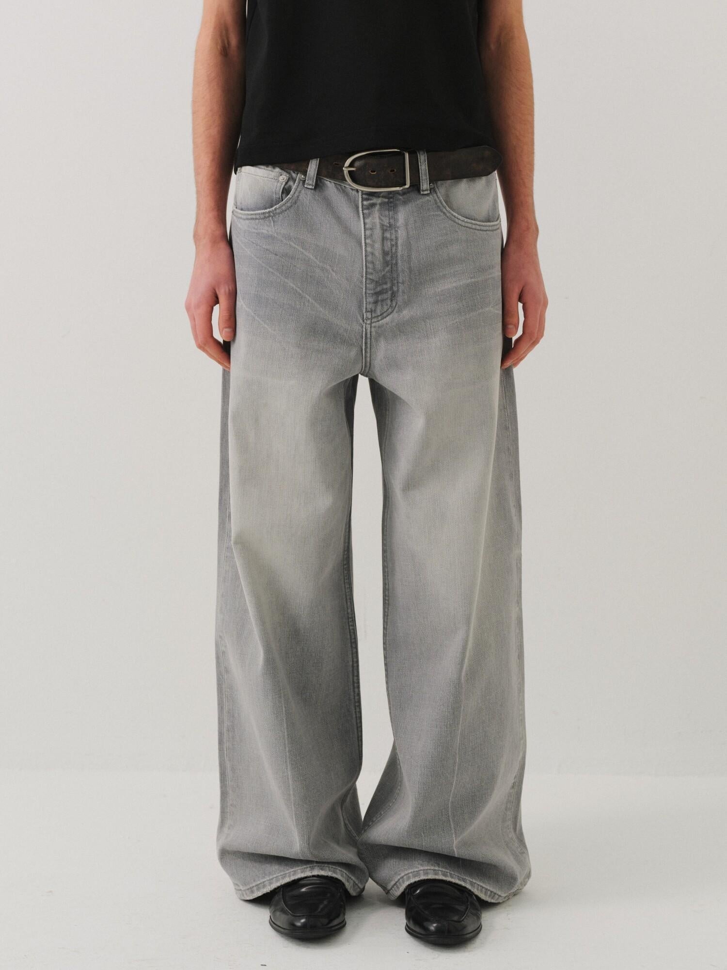 VLABMADE Vintage Distressed Washed Mid Rise Relaxed Unisex Grey Denim Straight-Leg Jeans