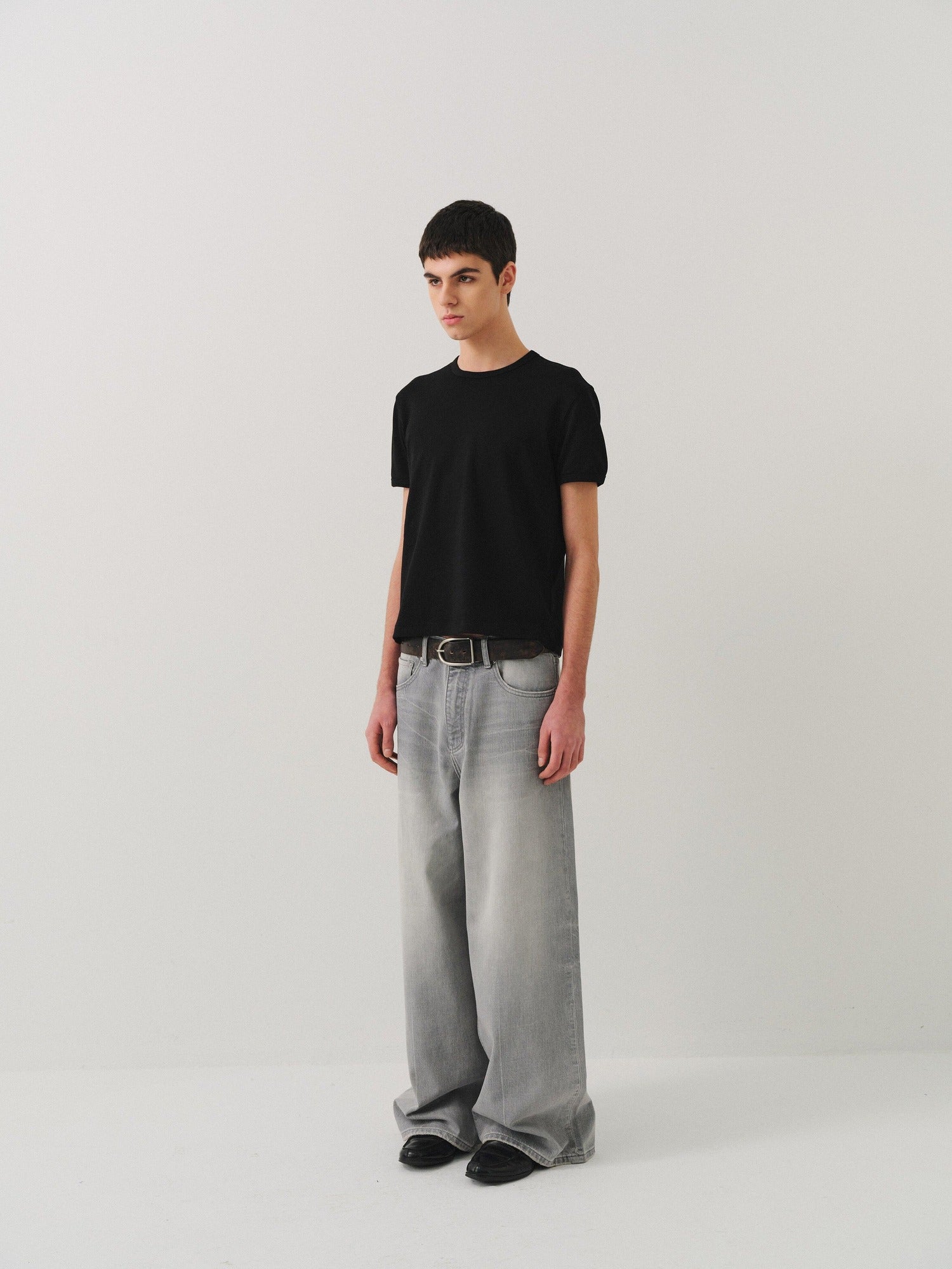 VLABMADE Vintage Distressed Washed Mid Rise Relaxed Unisex Grey Denim Straight-Leg Jeans