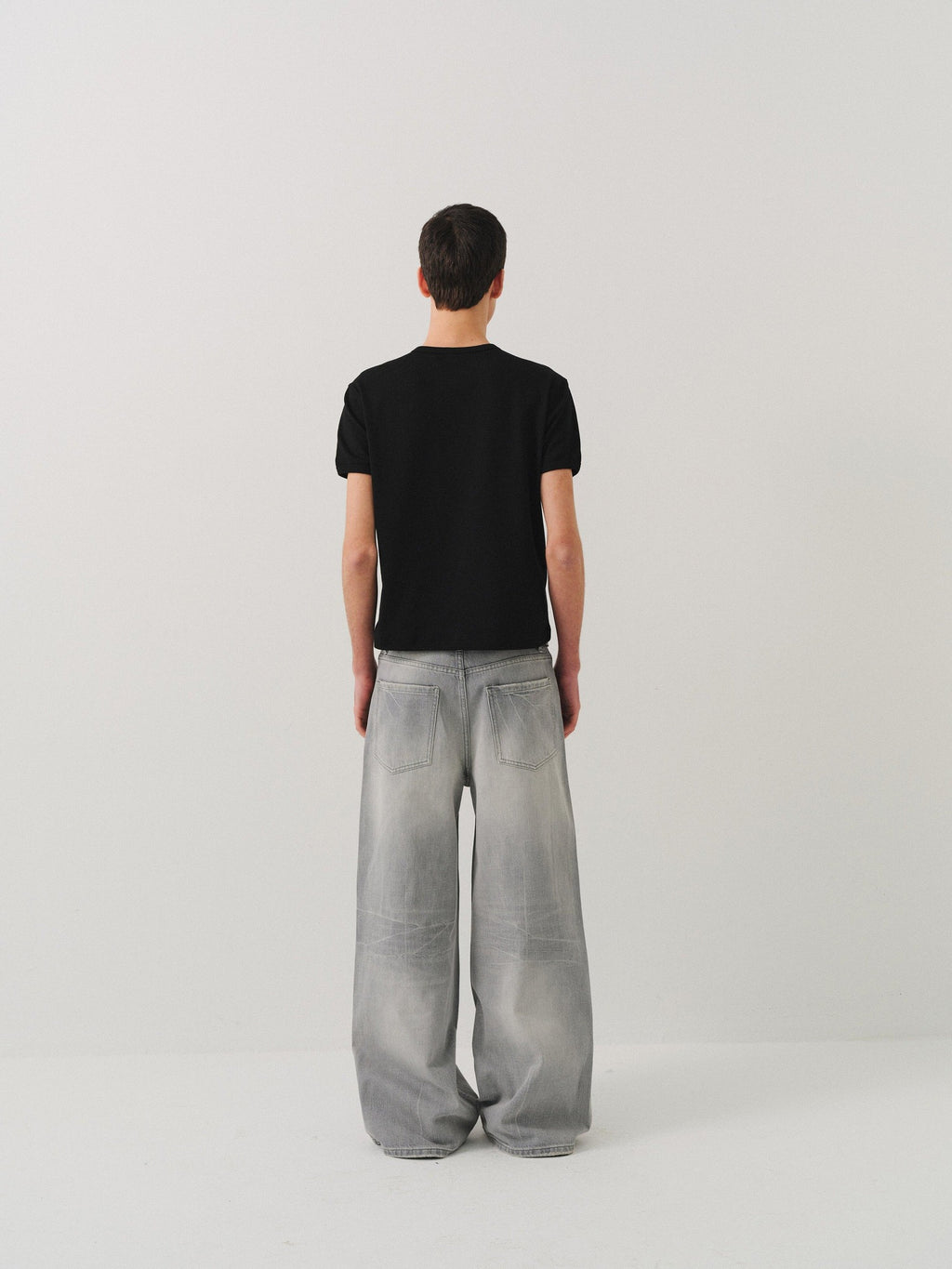 VLABMADE Vintage Distressed Washed Mid Rise Relaxed Unisex Grey Denim Straight-Leg Jeans