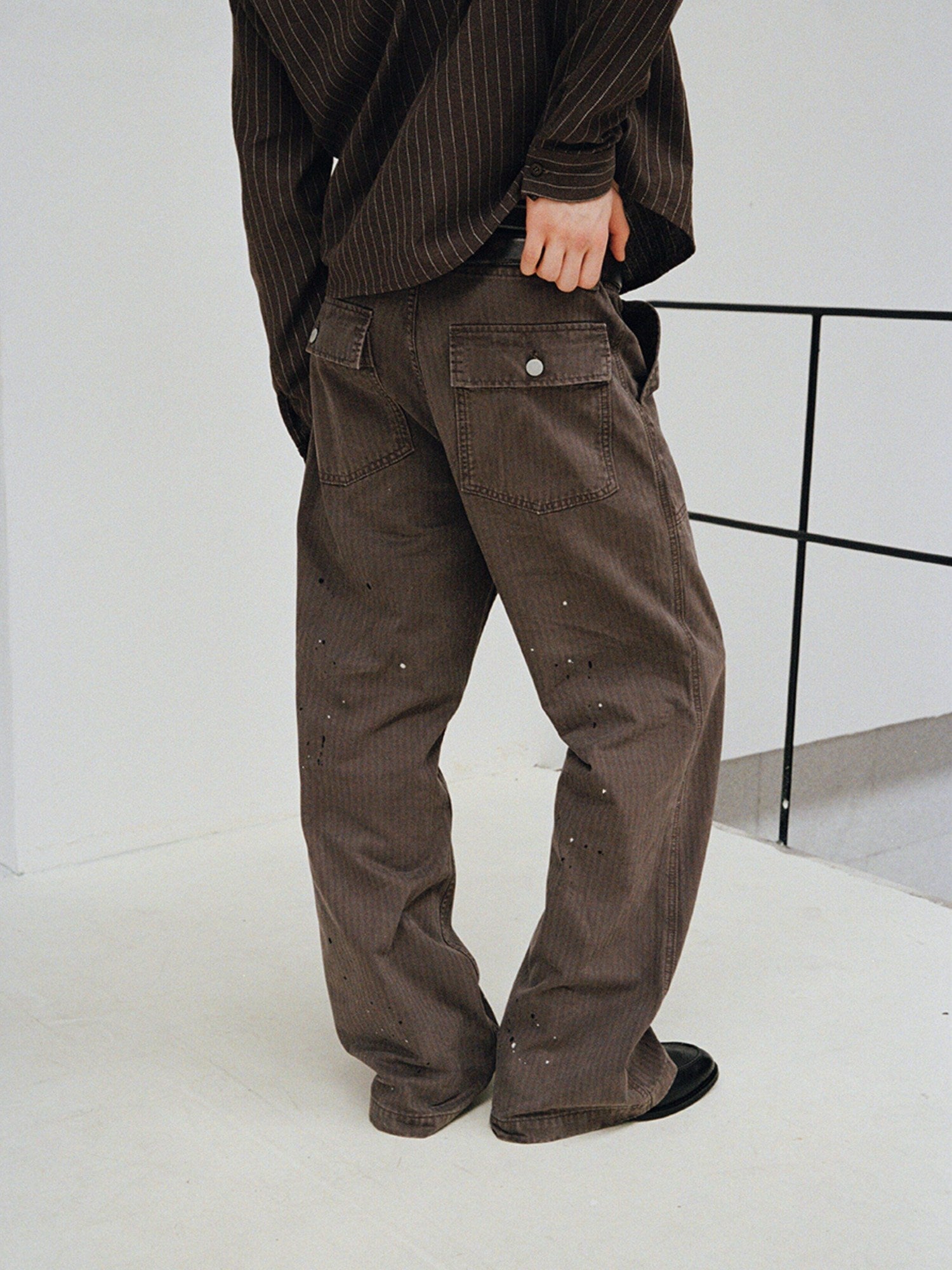 VLABMADE Vintage Washed Straight Fit Herringbone Cotton Commute Classic Cargo Pants