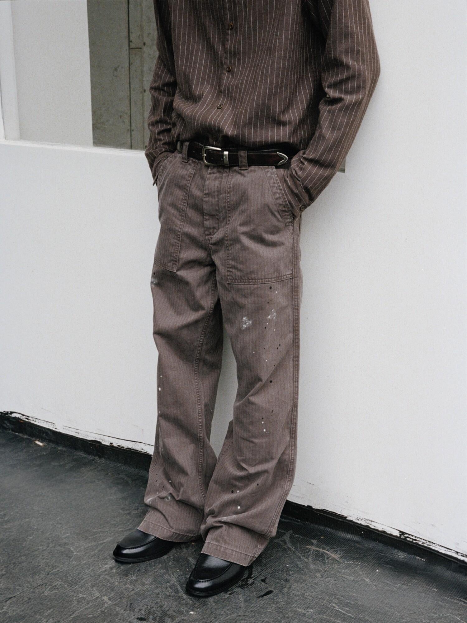 VLABMADE Vintage Washed Straight Fit Herringbone Cotton Commute Classic Cargo Pants