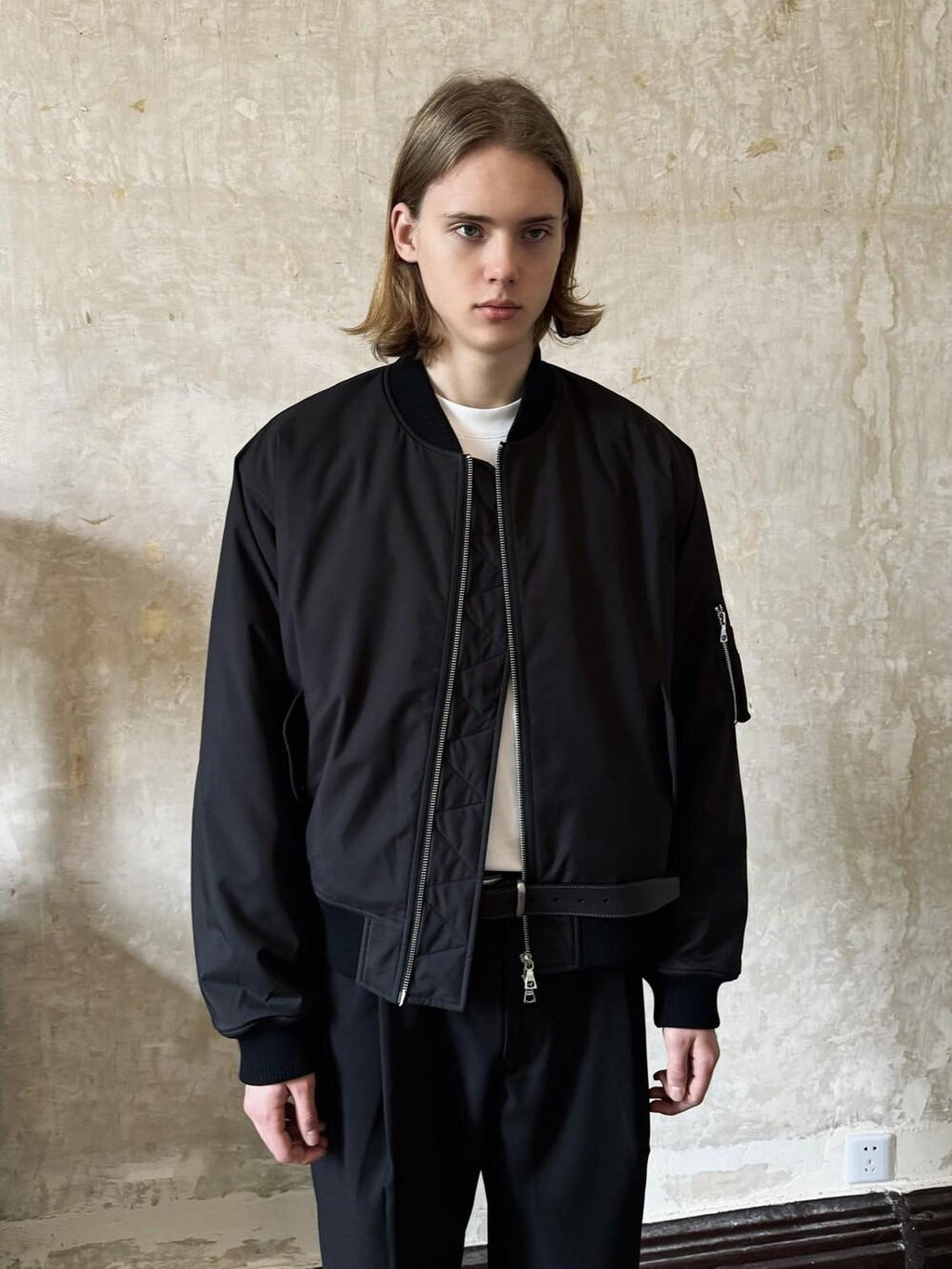 VLABMADE Warm Cotton Ma1 Loose Fit Ribbed Hem Pocket Baseball Collar Black Bomber Jackets