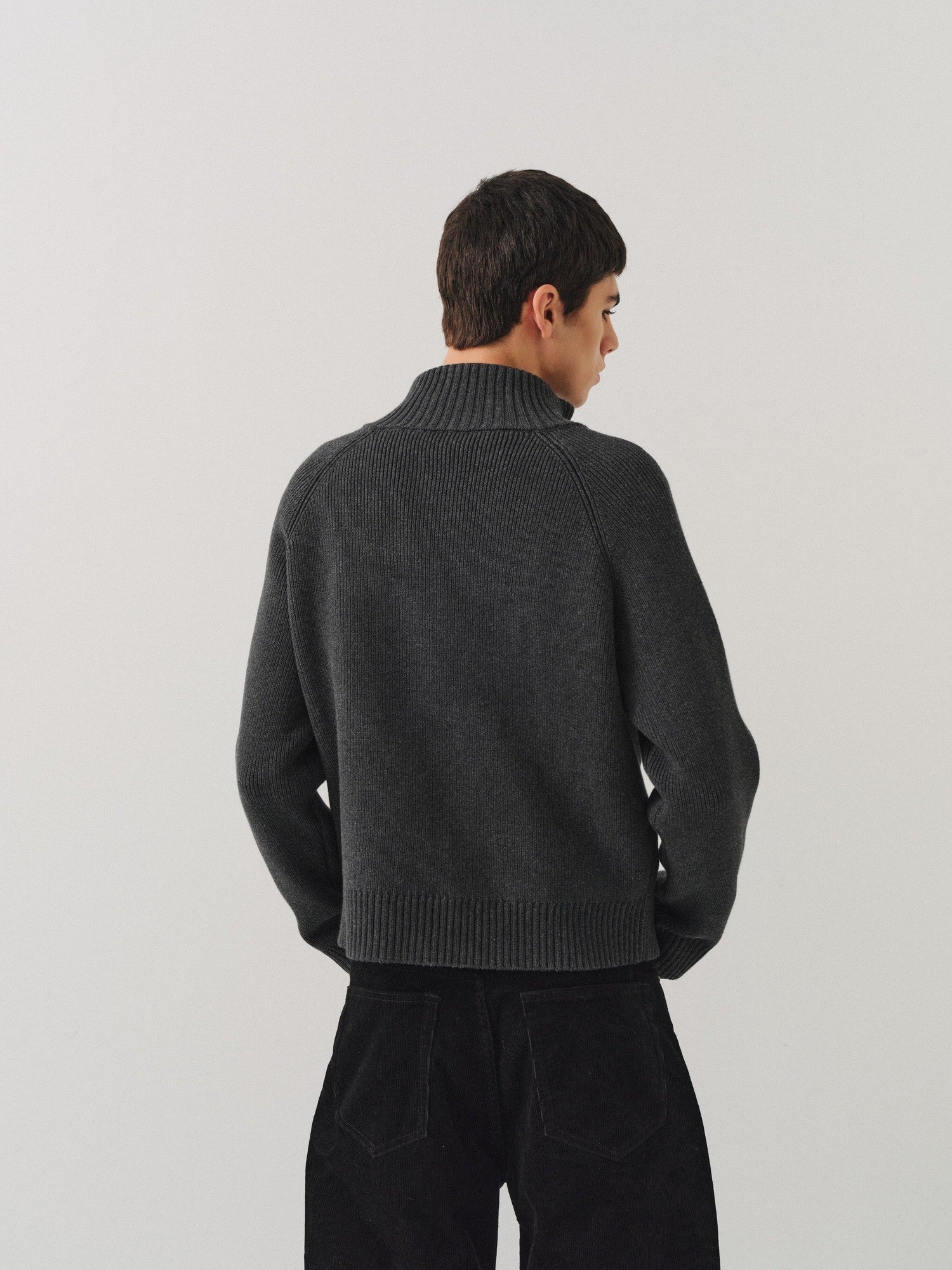 VLABMADE Warm Double Zipper Cleanfit Loose Unisex Pure Cotton Dark Gray Zip Knitwear