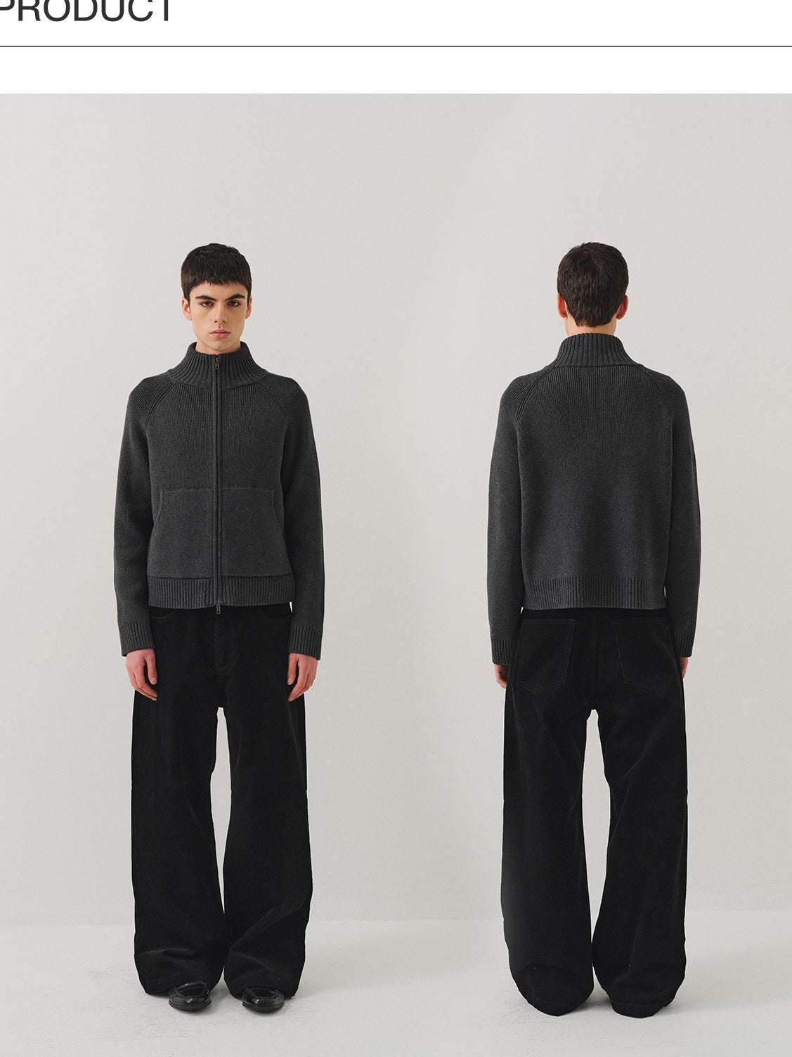 VLABMADE Warm Double Zipper Cleanfit Loose Unisex Pure Cotton Dark Gray Zip Knitwear