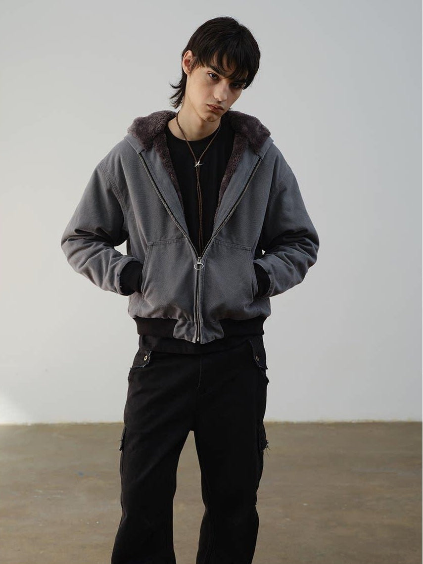 VLABMADE Warm Fleece Lined Oversized Zip Up Short Clean Fit Youth Cotton Blend Hoodies
