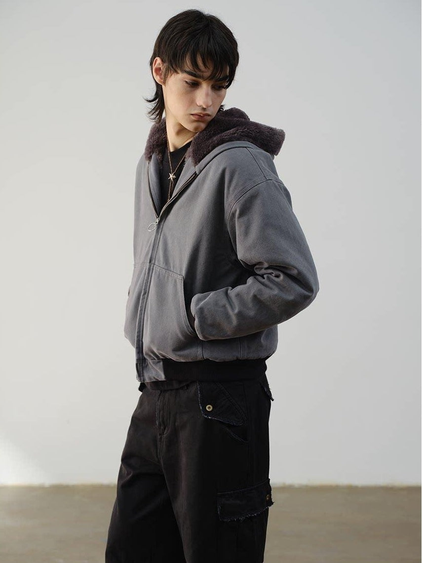 VLABMADE Warm Fleece Lined Oversized Zip Up Short Clean Fit Youth Cotton Blend Hoodies