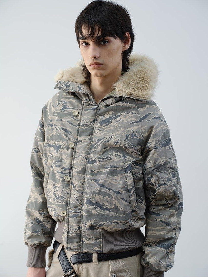 VLABMADE Warm Insulated Loose Fit Hooded Camouflage Casual Youth Puffer Jackets