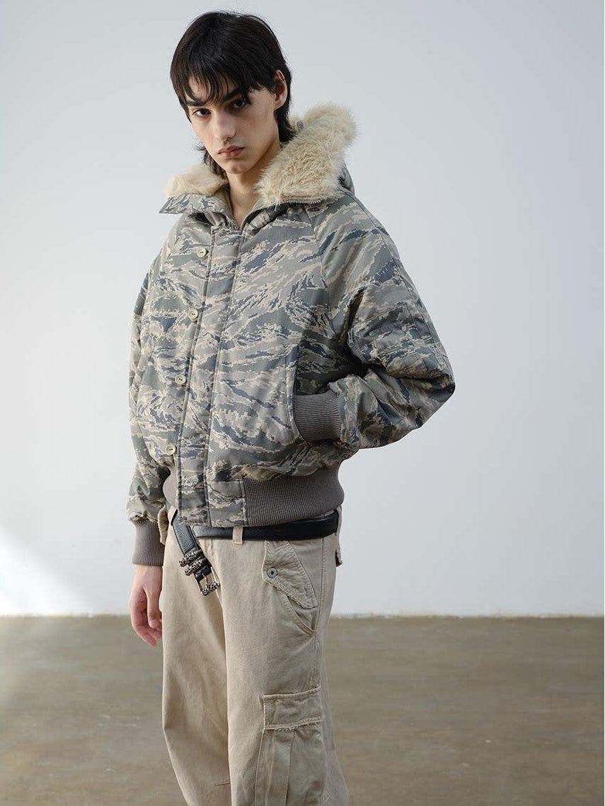 VLABMADE Warm Insulated Loose Fit Hooded Camouflage Casual Youth Puffer Jackets