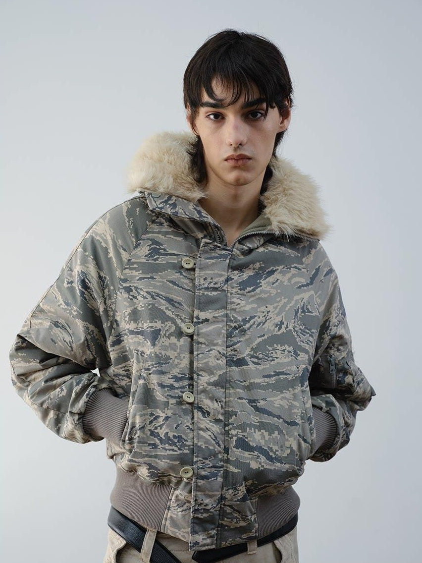 VLABMADE Warm Insulated Loose Fit Hooded Camouflage Casual Youth Puffer Jackets