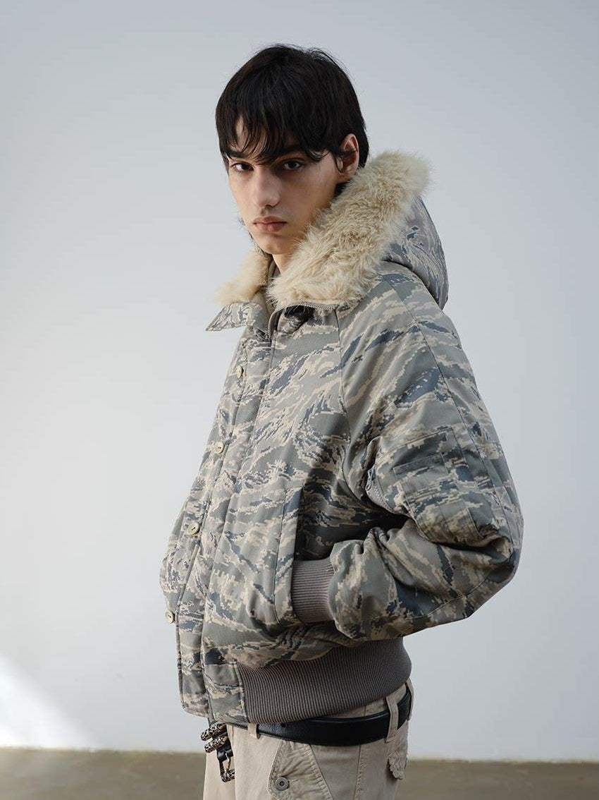 VLABMADE Warm Insulated Loose Fit Hooded Camouflage Casual Youth Puffer Jackets