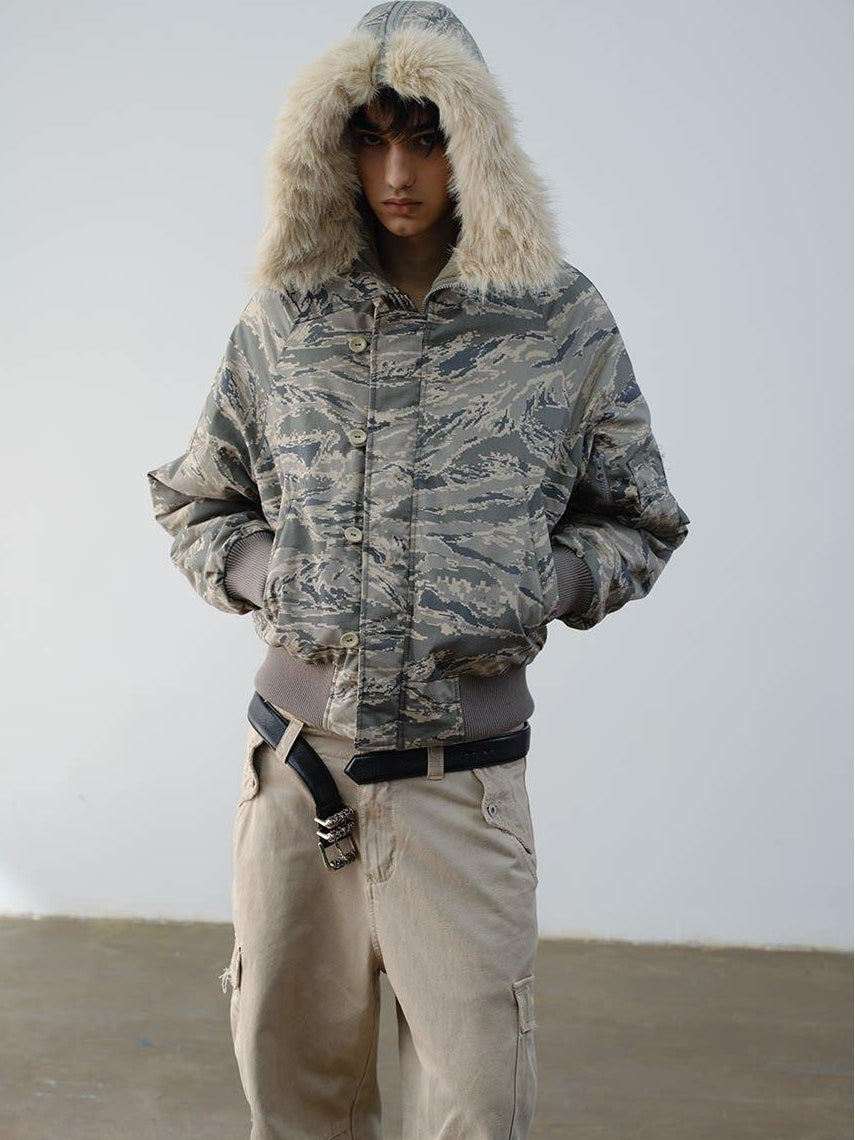 VLABMADE Warm Insulated Loose Fit Hooded Camouflage Casual Youth Puffer Jackets