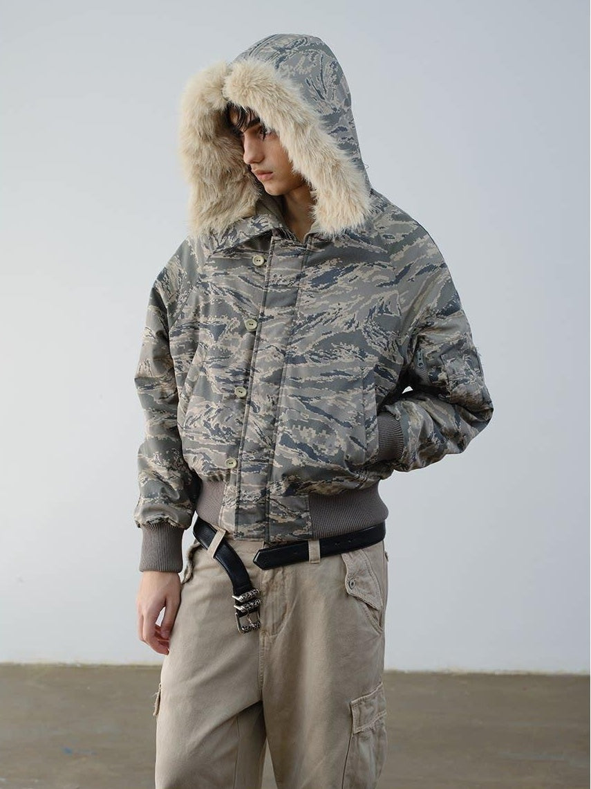 VLABMADE Warm Insulated Loose Fit Hooded Camouflage Casual Youth Puffer Jackets