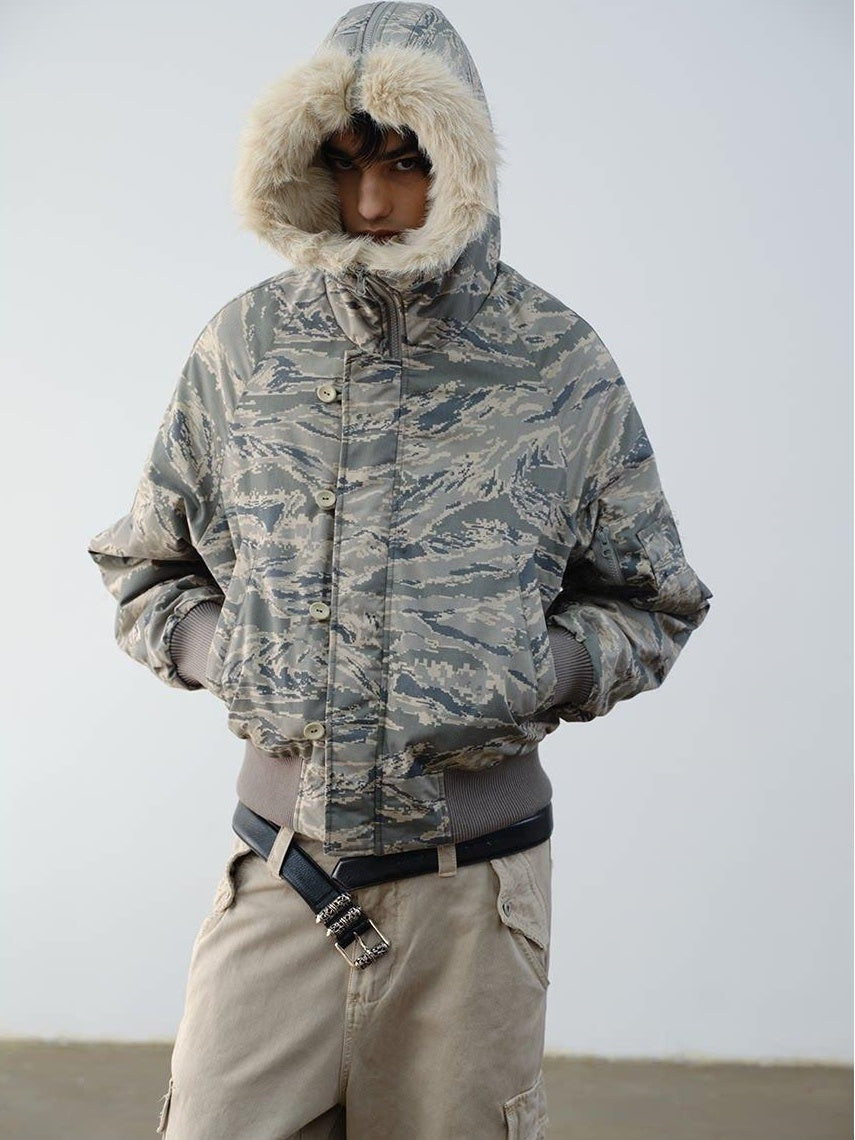 VLABMADE Warm Insulated Loose Fit Hooded Camouflage Casual Youth Puffer Jackets