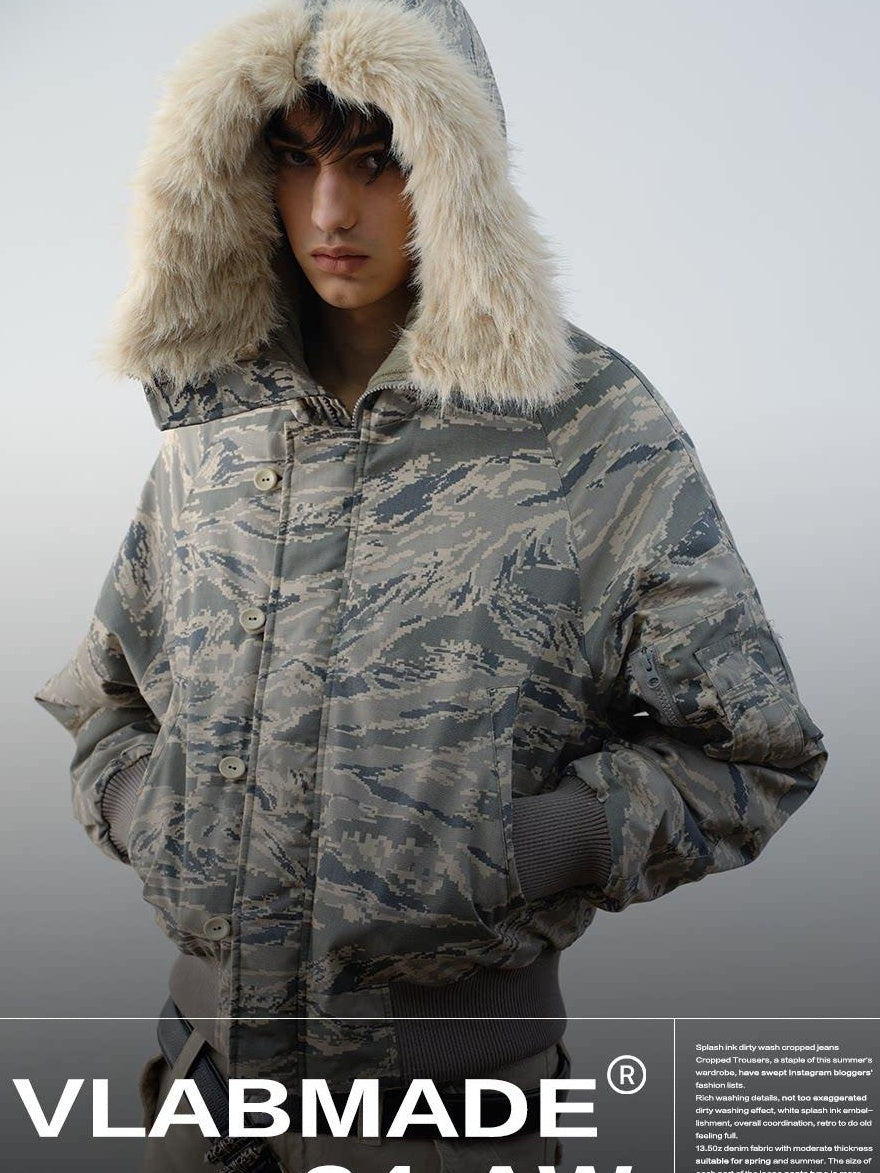 VLABMADE Warm Insulated Loose Fit Hooded Camouflage Casual Youth Puffer Jackets