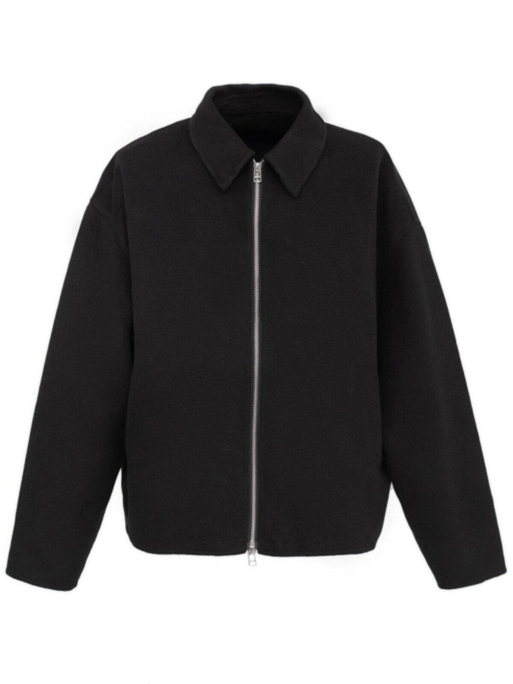 VLABMADE Warm Pure Wool Loose Minimal Short Zip Shirt Collar Men Black Overshirts