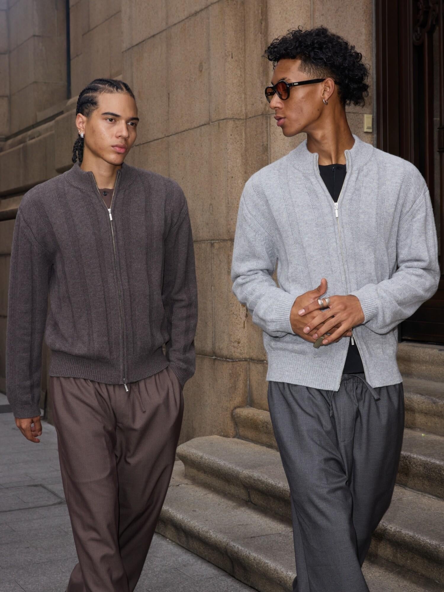 VLABMADE Warm Wool Blend Jacquard Stripe Cropped Relaxed Fit Unisex Citywalk Zip Knitwear