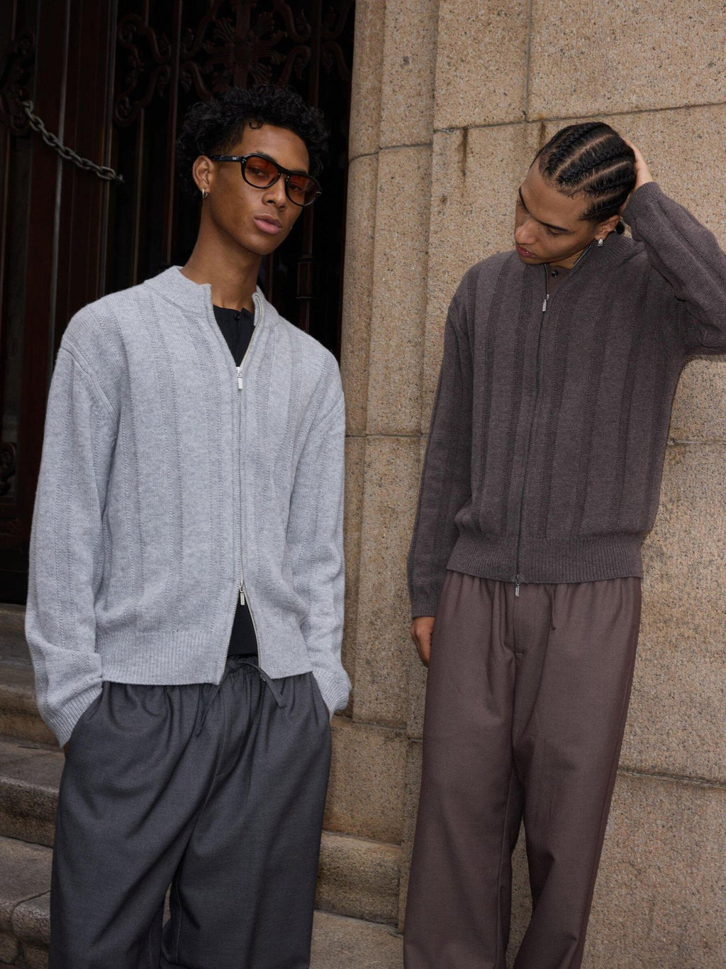 VLABMADE Warm Wool Blend Jacquard Stripe Cropped Relaxed Fit Unisex Citywalk Zip Knitwear