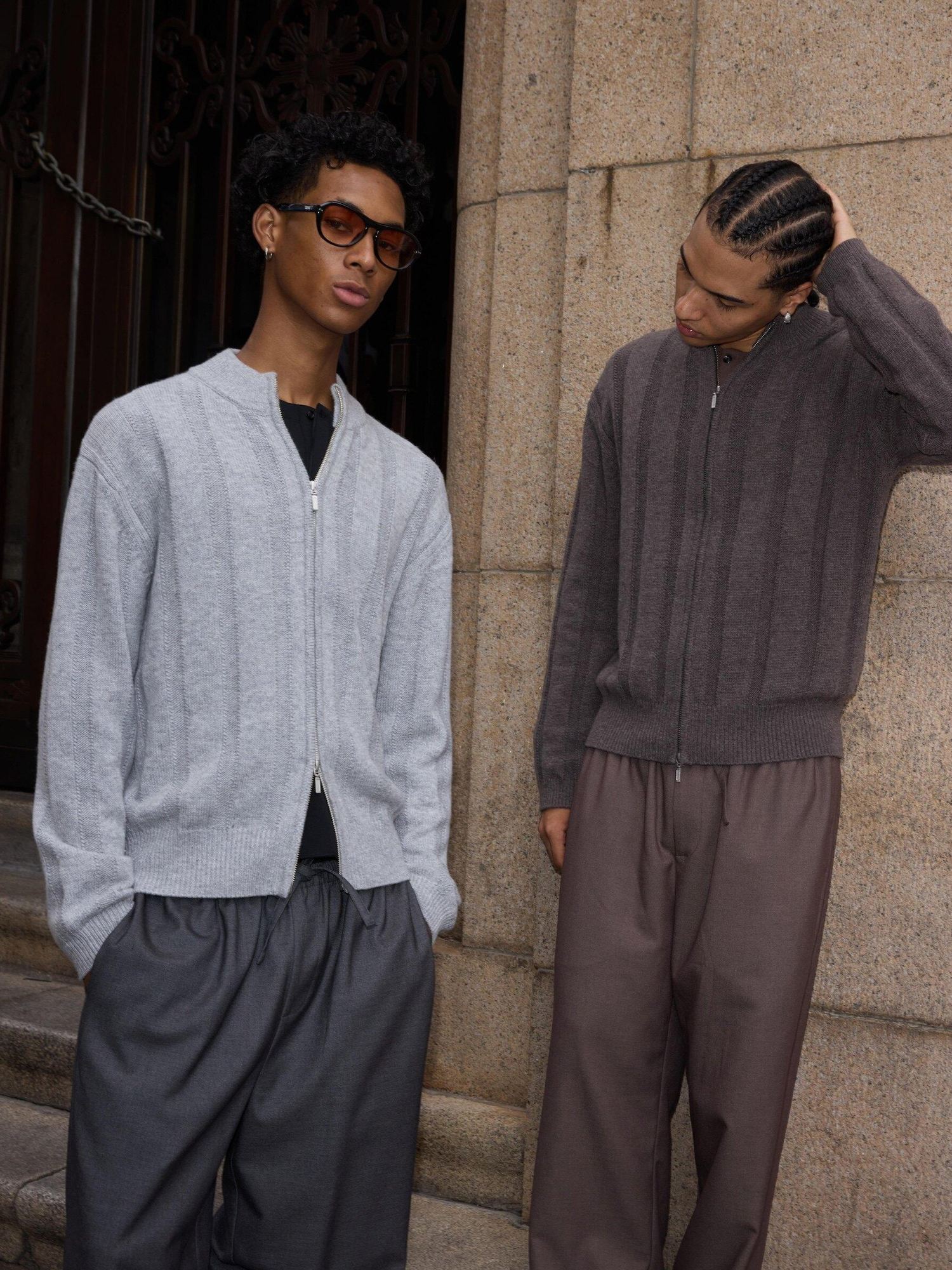 VLABMADE Warm Wool Blend Jacquard Stripe Cropped Relaxed Fit Unisex Citywalk Zip Knitwear