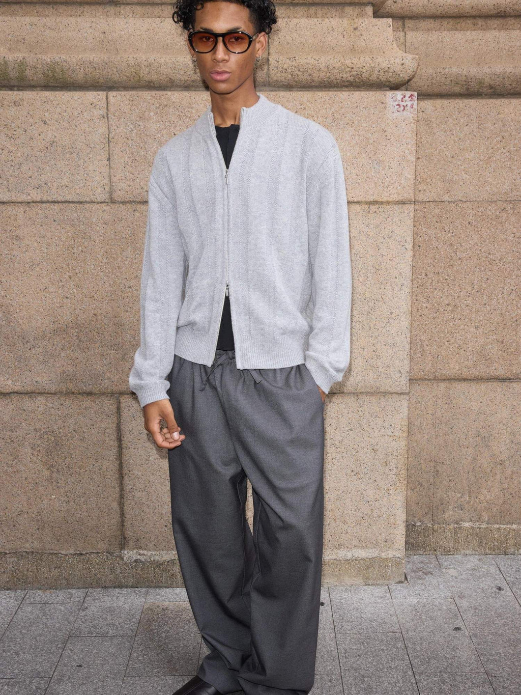 VLABMADE Warm Wool Blend Jacquard Stripe Cropped Relaxed Fit Unisex Citywalk Zip Knitwear