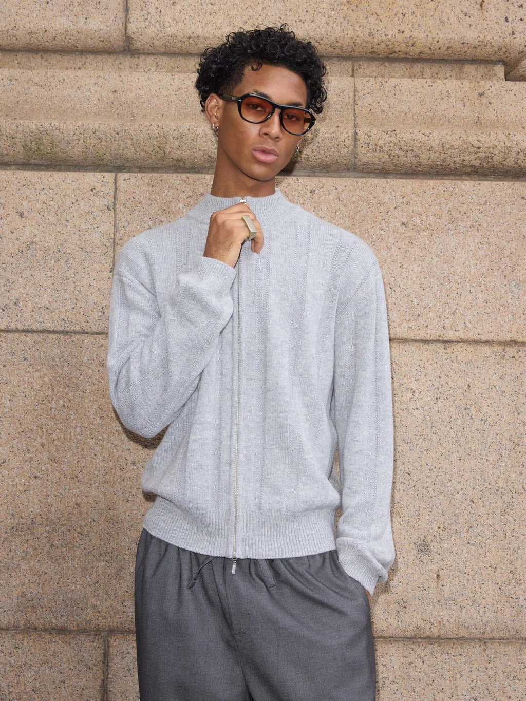 VLABMADE Warm Wool Blend Jacquard Stripe Cropped Relaxed Fit Unisex Citywalk Zip Knitwear
