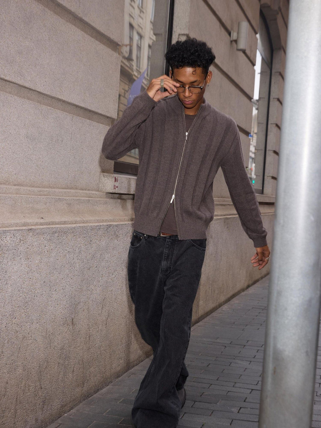 VLABMADE Warm Wool Blend Jacquard Stripe Cropped Relaxed Fit Unisex Citywalk Zip Knitwear