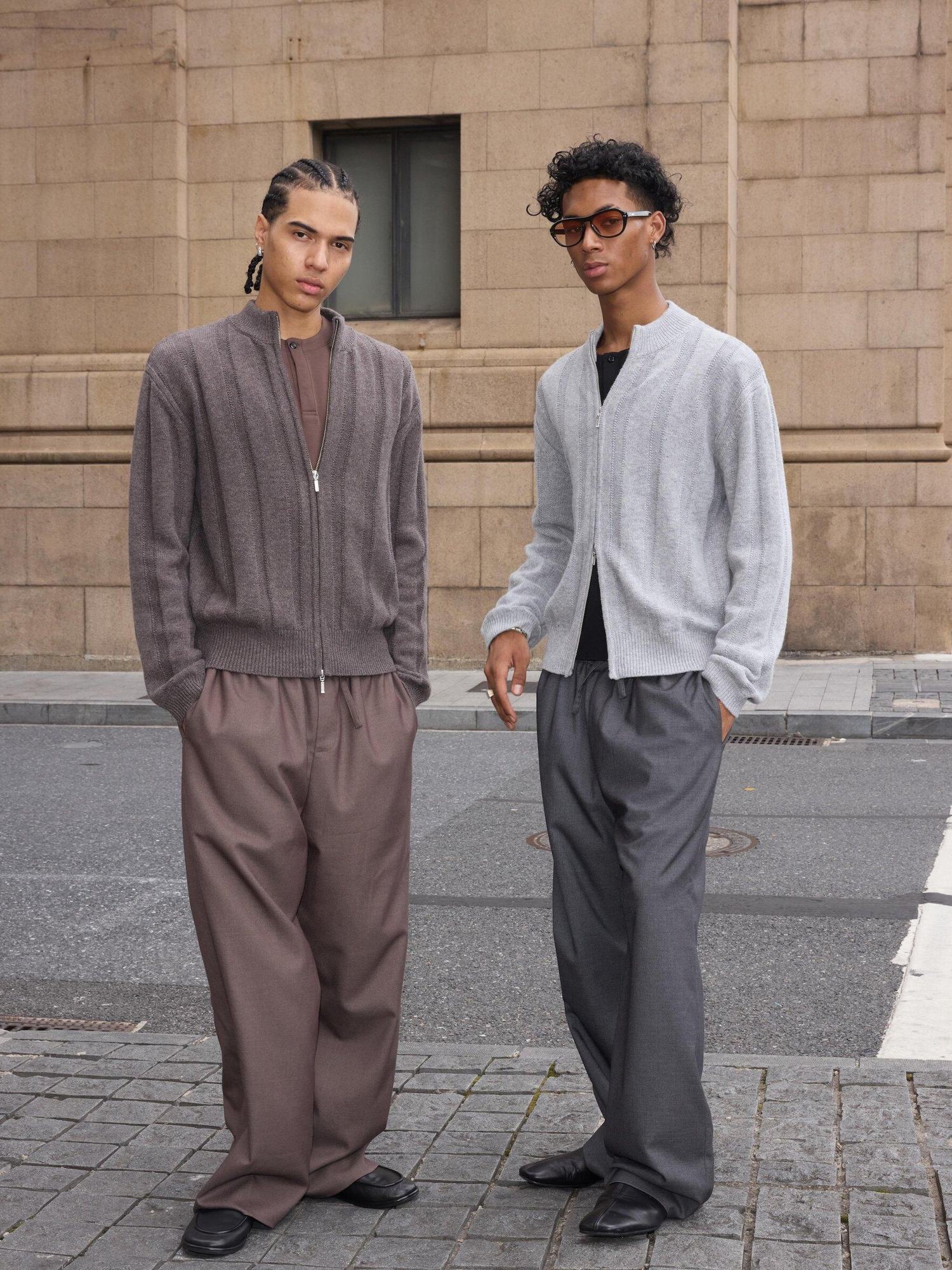 VLABMADE Warm Wool Blend Jacquard Stripe Cropped Relaxed Fit Unisex Citywalk Zip Knitwear