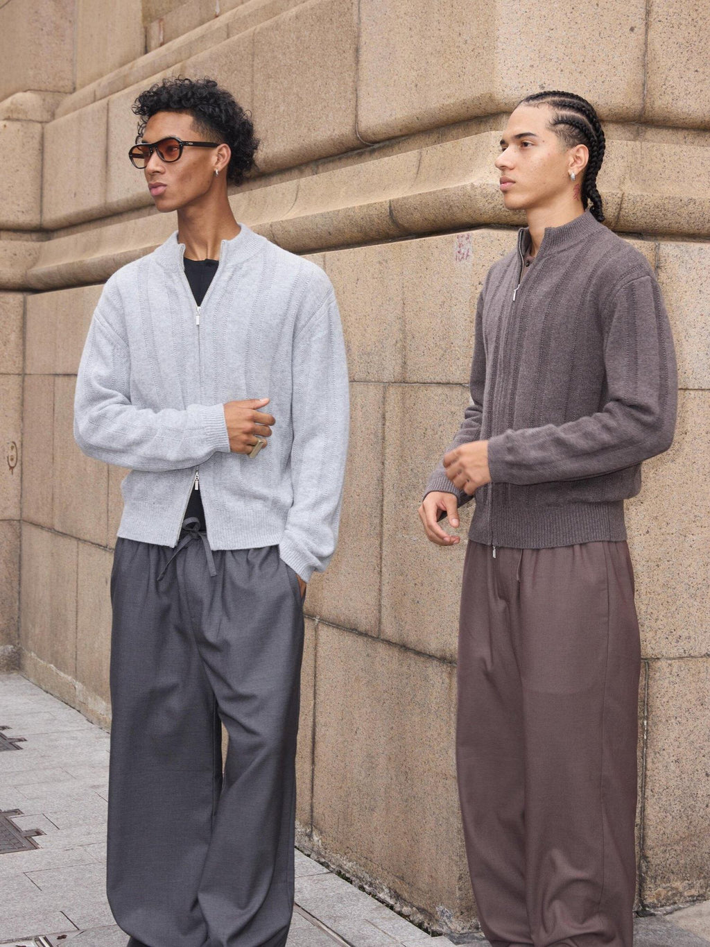 VLABMADE Warm Wool Blend Jacquard Stripe Cropped Relaxed Fit Unisex Citywalk Zip Knitwear