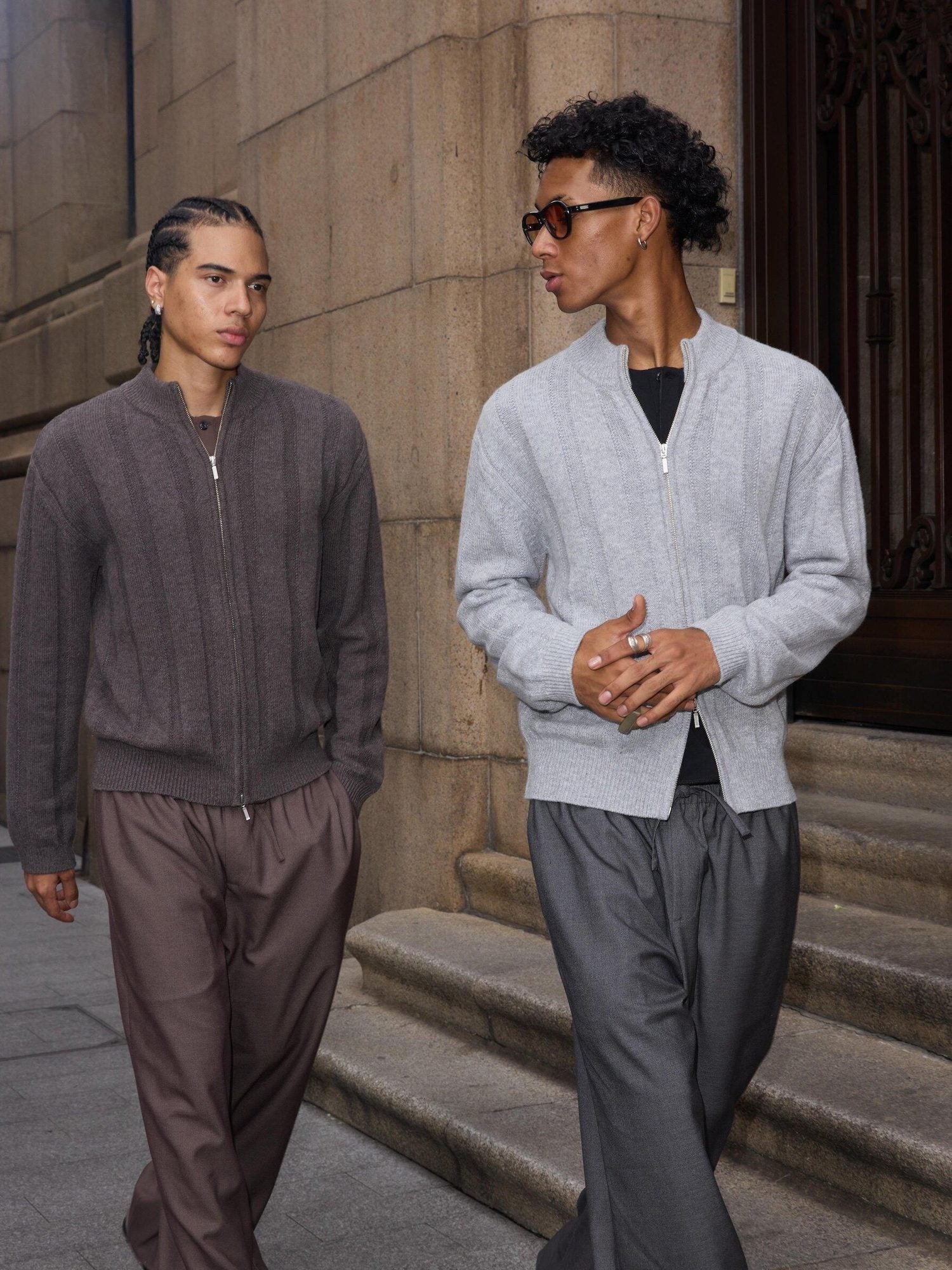 VLABMADE Warm Wool Blend Jacquard Stripe Cropped Relaxed Fit Unisex Citywalk Zip Knitwear
