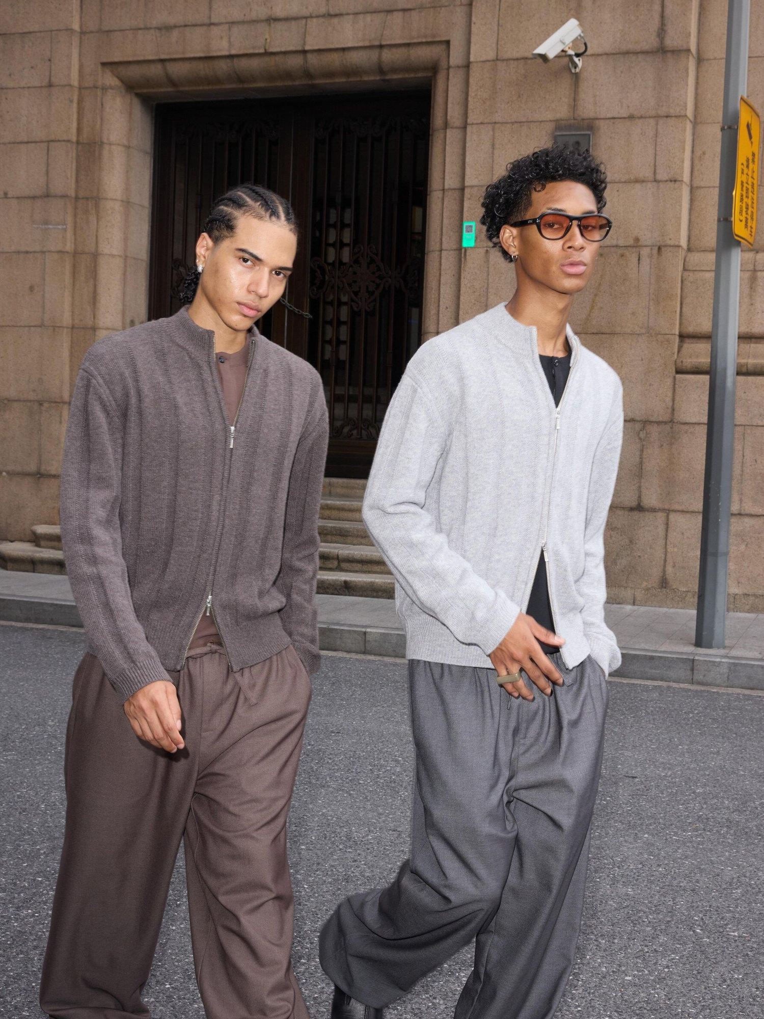 VLABMADE Warm Wool Blend Jacquard Stripe Cropped Relaxed Fit Unisex Citywalk Zip Knitwear