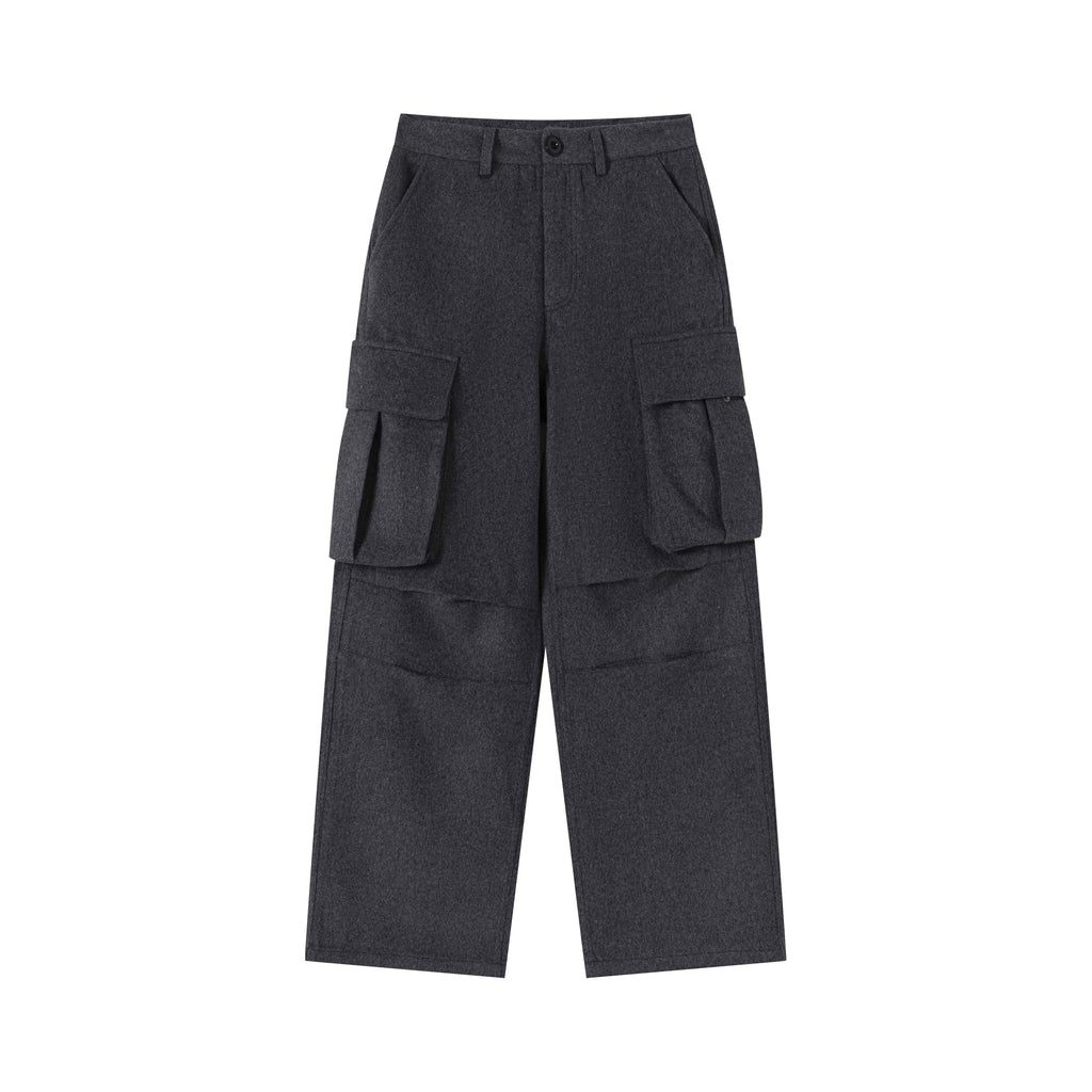 VLABMADE_Warm_Wool_Blend_Mid_Waist_Pleated_Pockets_Unisex_Deep_Gray_Wide_Cargo_Pants_MISSTT