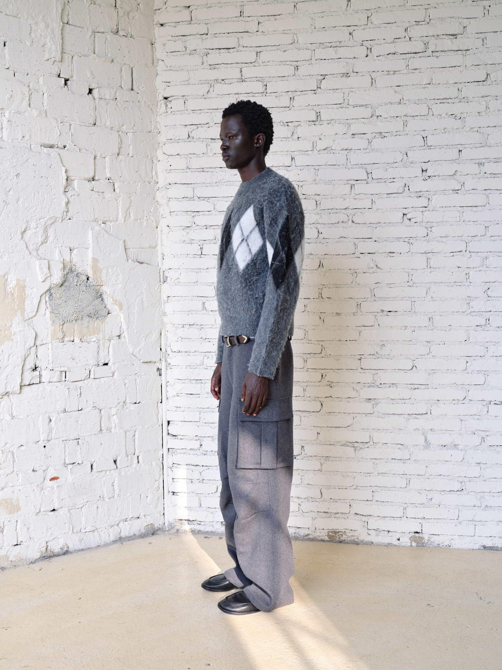 VLABMADE Warm Wool Blend Mid Waist Pleated Pockets Unisex Deep Gray Wide Cargo Pants