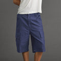 VLABMADE_Washed_Cotton_Loose_Fit_Solid_Pockets_Mid_Rise_Unisex_Black_Blue_Cargo_Shorts_MISSTT