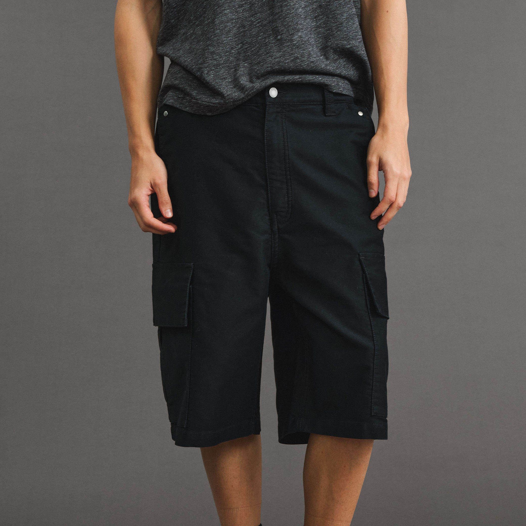 VLABMADE_Washed_Cotton_Loose_Fit_Solid_Pockets_Mid_Rise_Unisex_Black_Blue_Cargo_Shorts_MISSTT