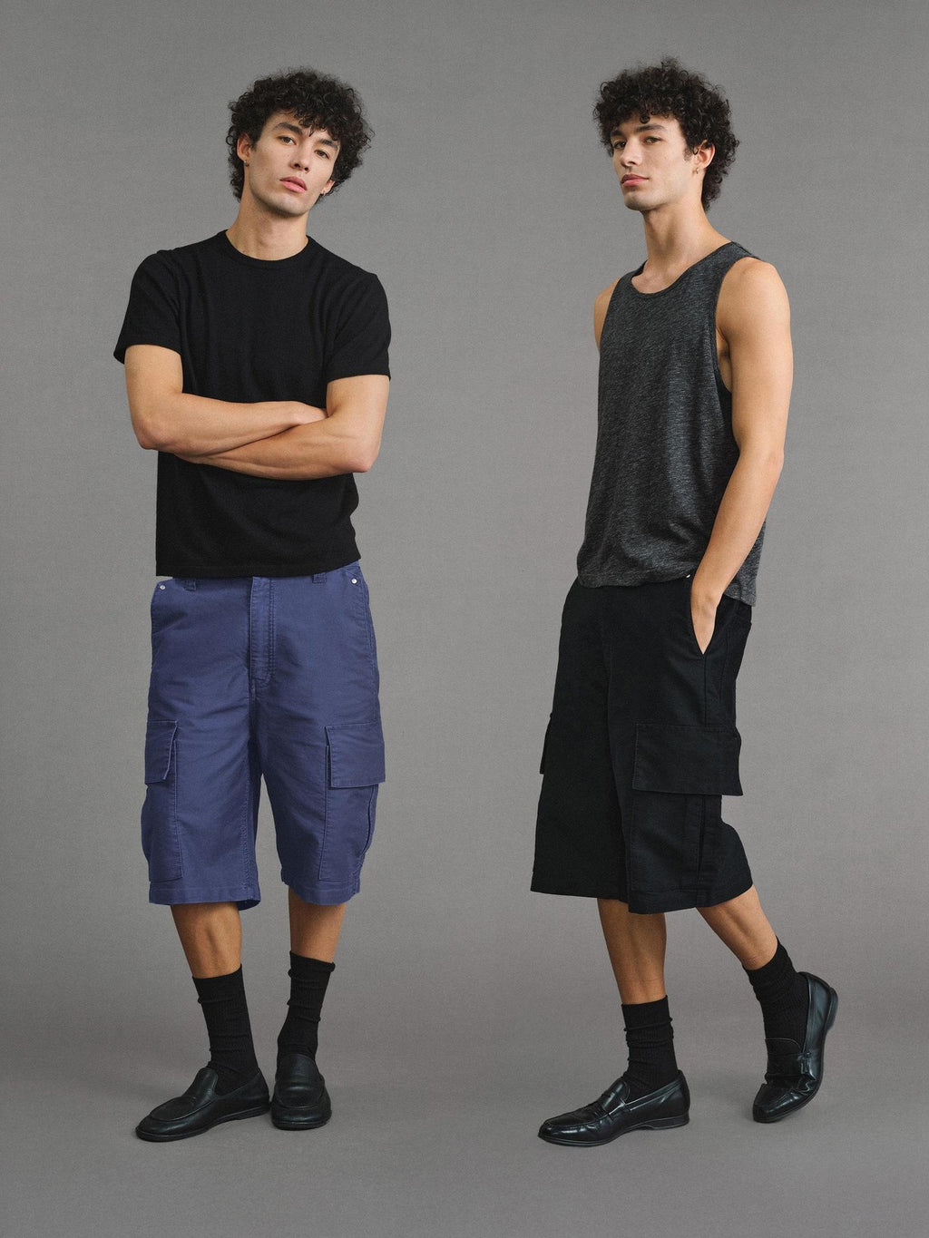 VLABMADE Washed Cotton Loose Fit Solid Pockets Mid Rise Unisex Black Blue Cargo Shorts