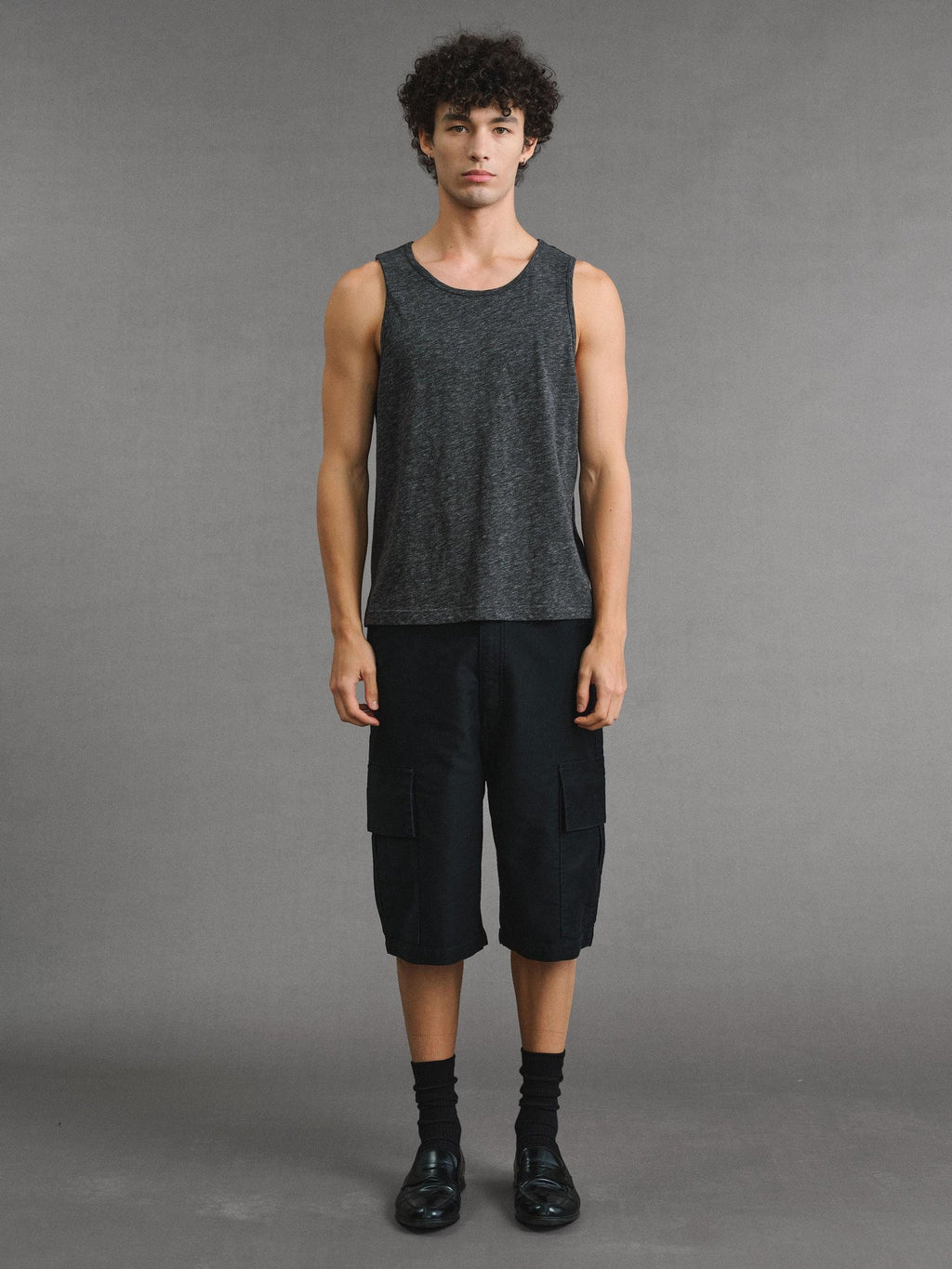 VLABMADE Washed Cotton Loose Fit Solid Pockets Mid Rise Unisex Black Blue Cargo Shorts