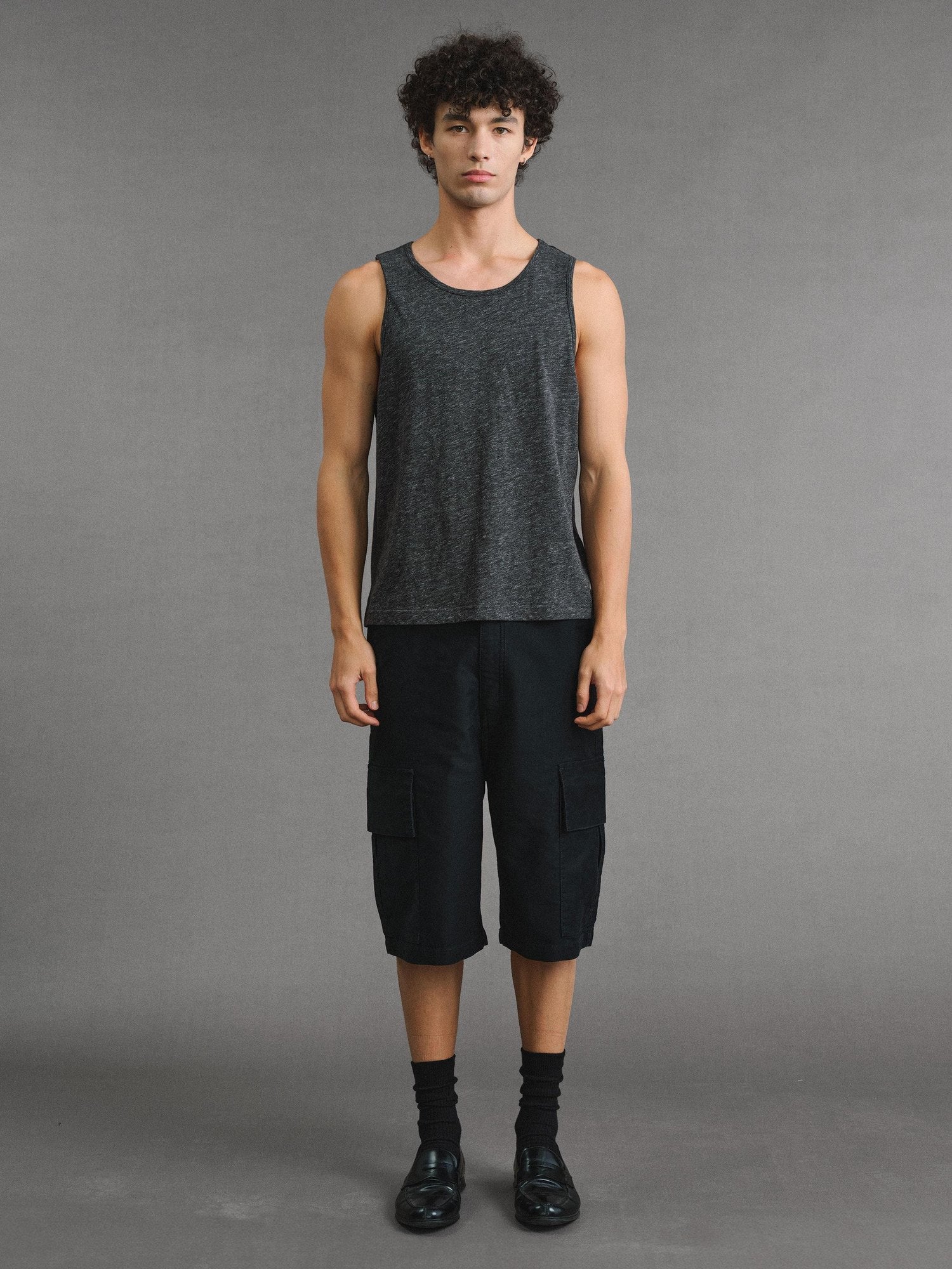 VLABMADE Washed Cotton Loose Fit Solid Pockets Mid Rise Unisex Black Blue Cargo Shorts