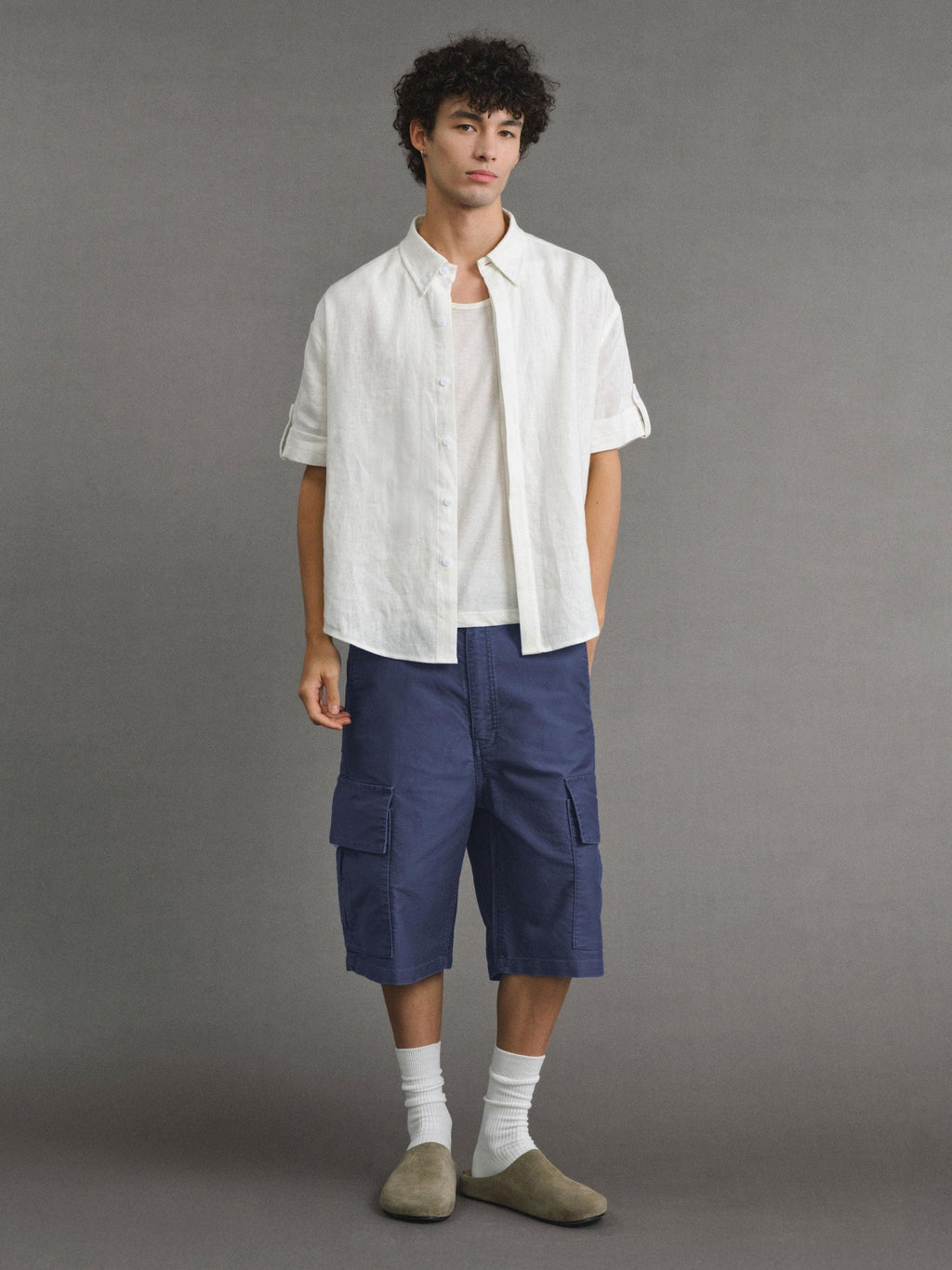 VLABMADE Washed Cotton Loose Fit Solid Pockets Mid Rise Unisex Black Blue Cargo Shorts