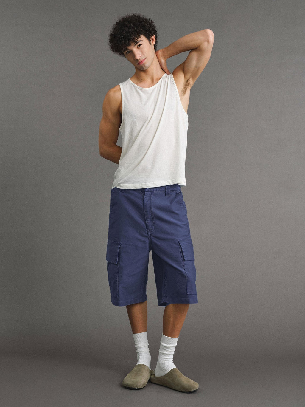 VLABMADE Washed Cotton Loose Fit Solid Pockets Mid Rise Unisex Black Blue Cargo Shorts