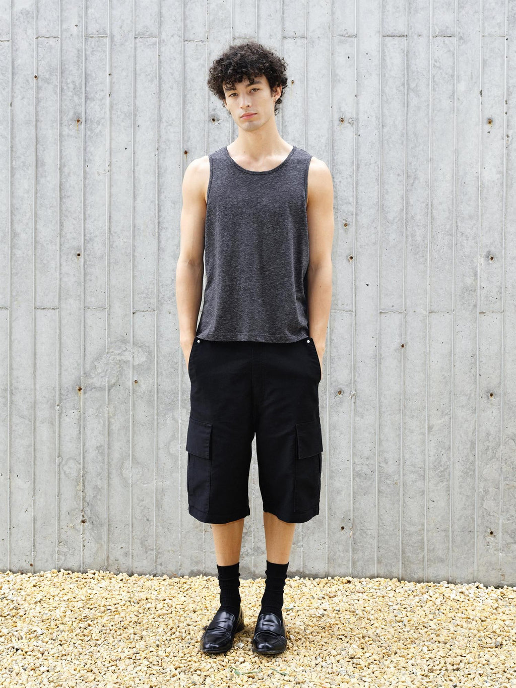 VLABMADE Washed Cotton Loose Fit Solid Pockets Mid Rise Unisex Black Blue Cargo Shorts
