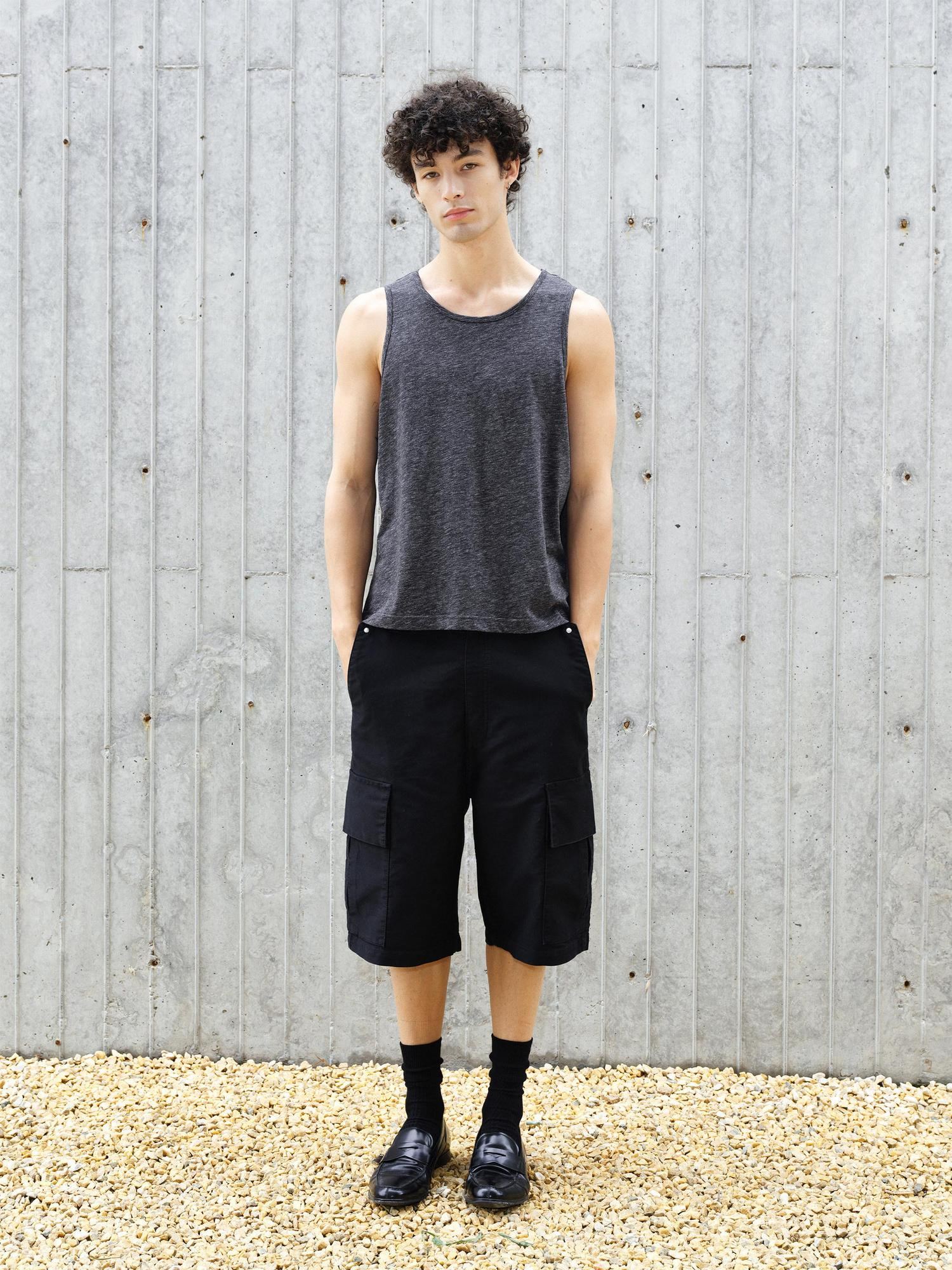 VLABMADE Washed Cotton Loose Fit Solid Pockets Mid Rise Unisex Black Blue Cargo Shorts