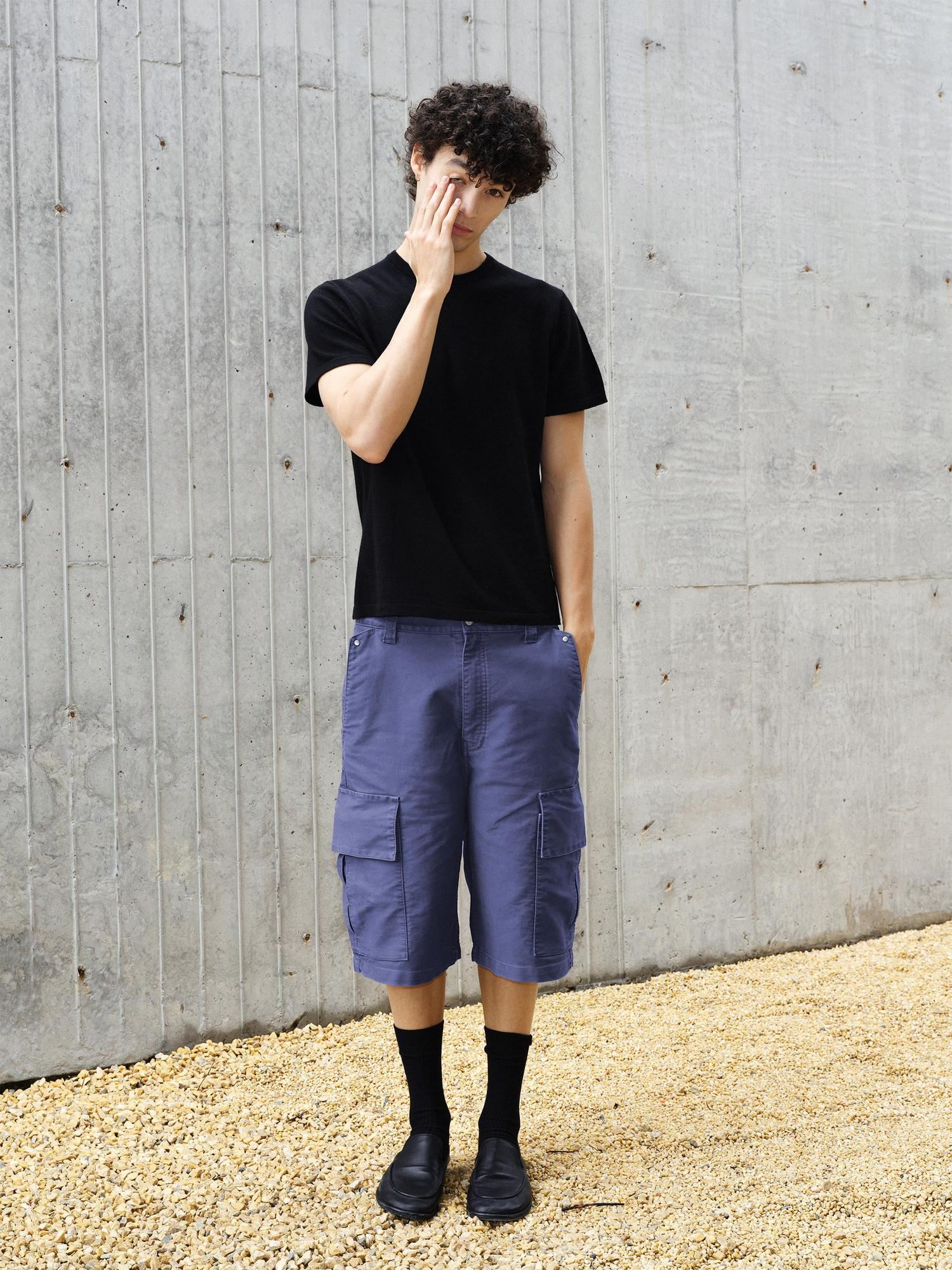 VLABMADE Washed Cotton Loose Fit Solid Pockets Mid Rise Unisex Black Blue Cargo Shorts